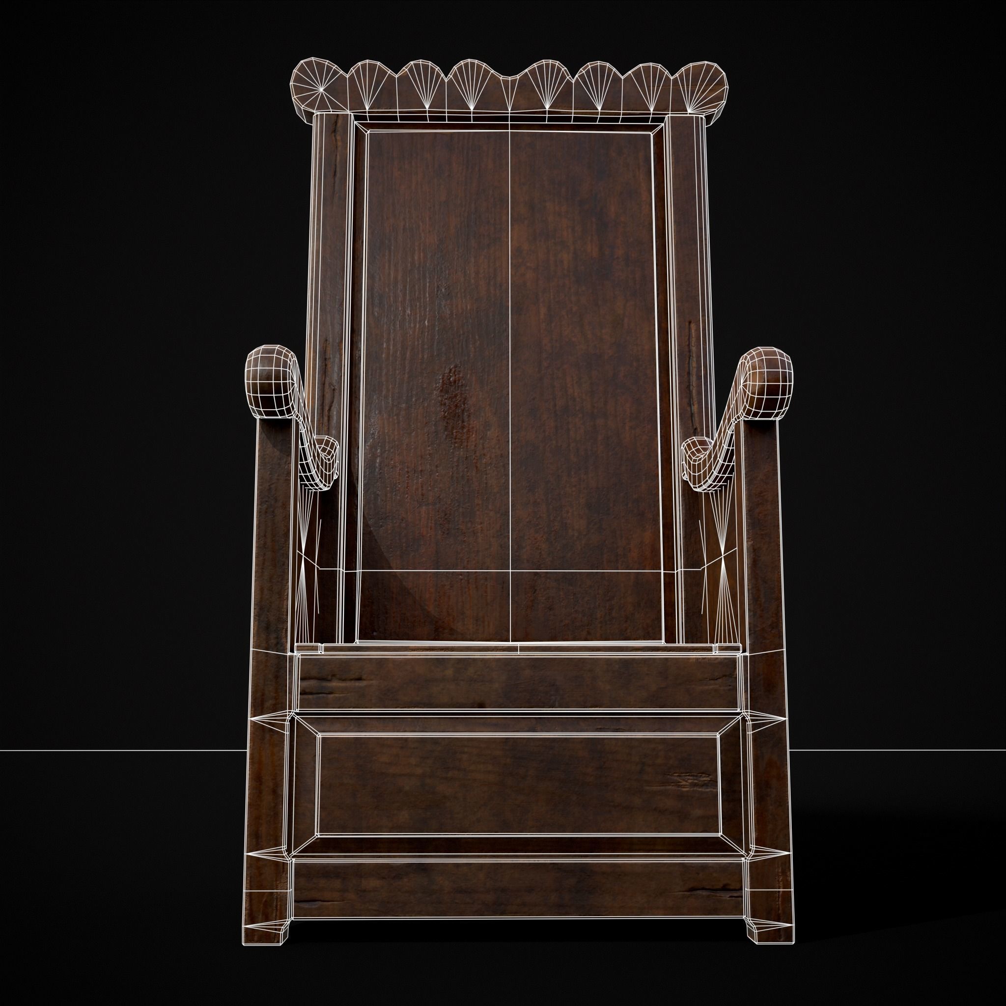 Medieval Oak Armchair Low-poly 3D model_8