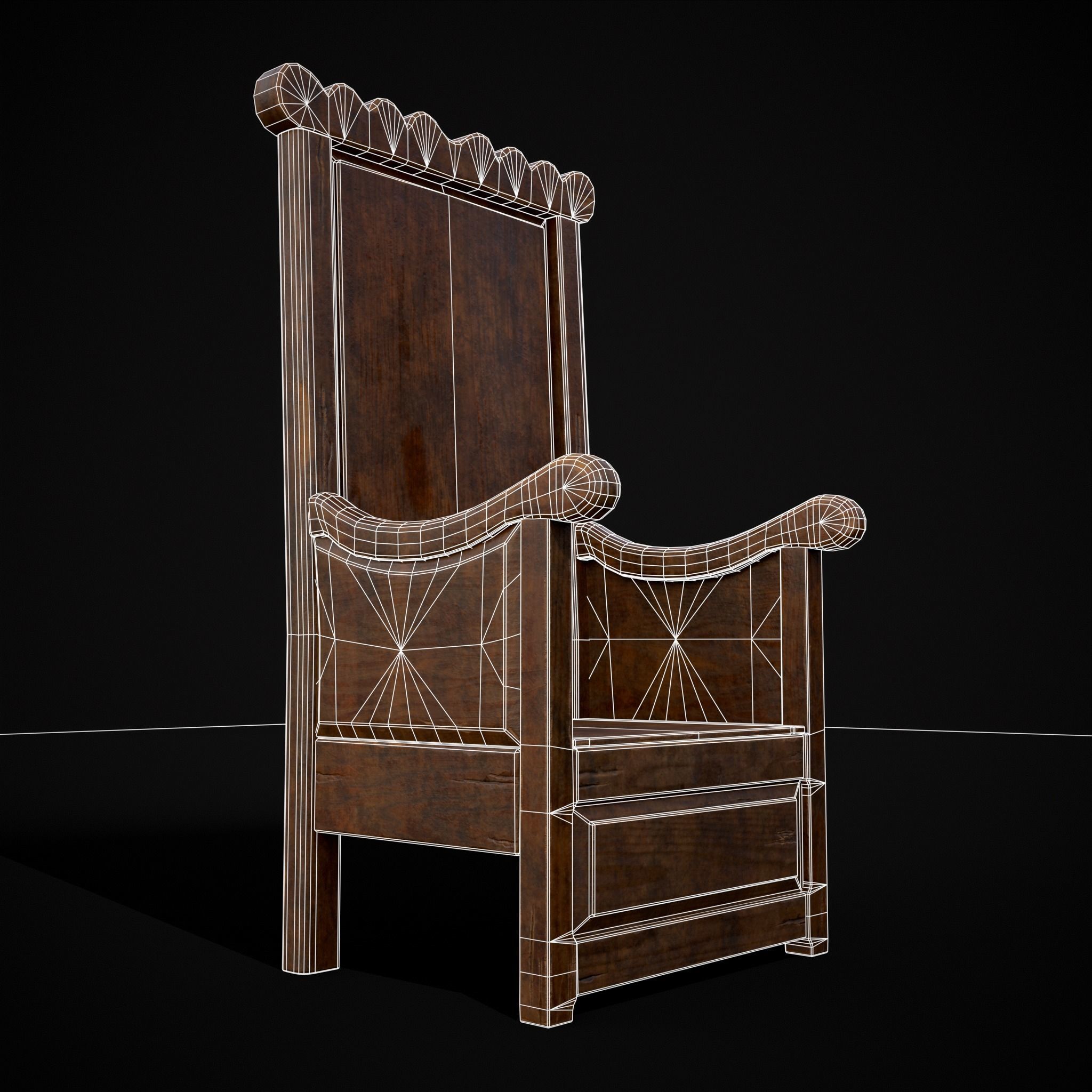 Medieval Oak Armchair Low-poly 3D model_4