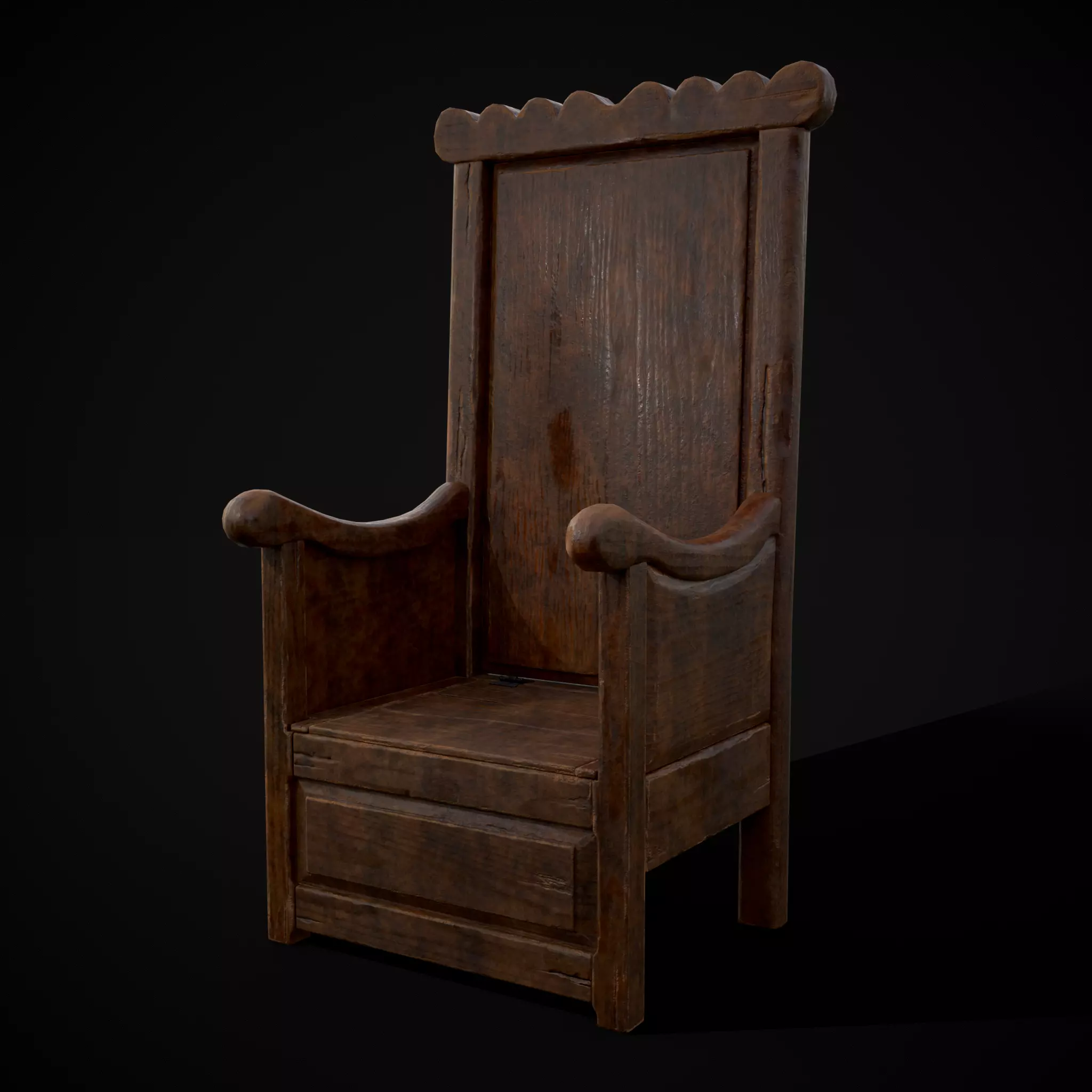 Medieval Oak Armchair Low-poly 3D model_0