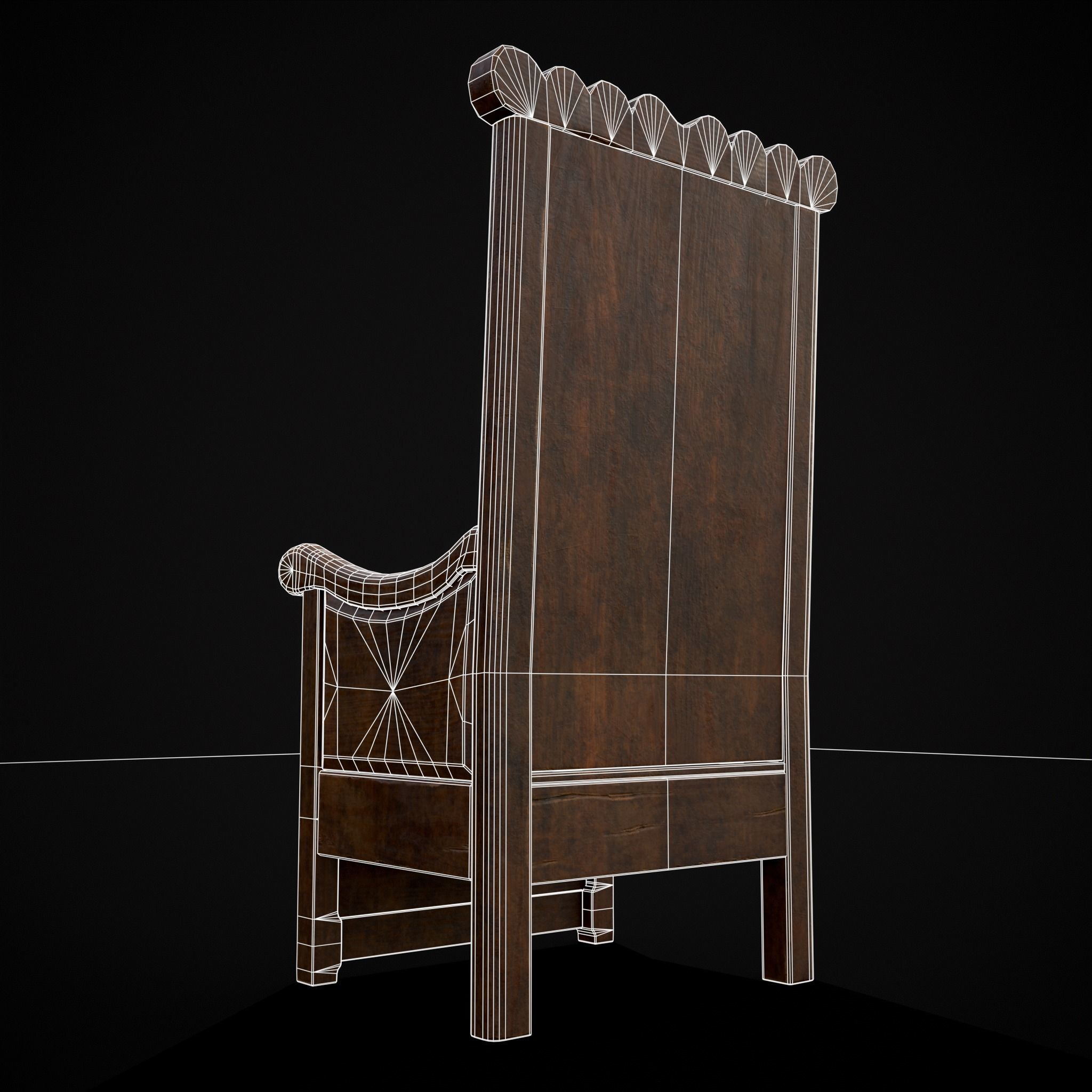 Medieval Oak Armchair Low-poly 3D model_6