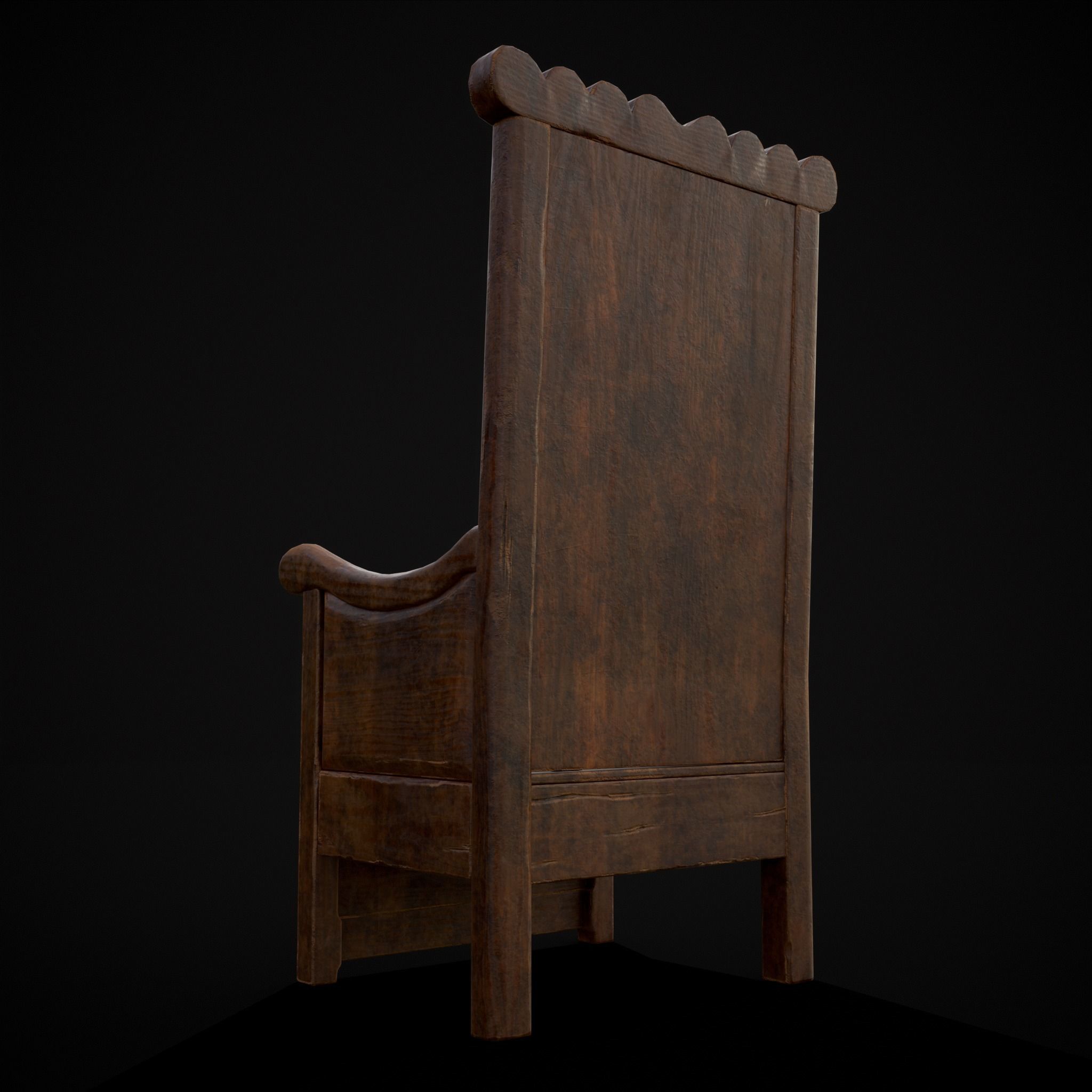 Medieval Oak Armchair Low-poly 3D model_5