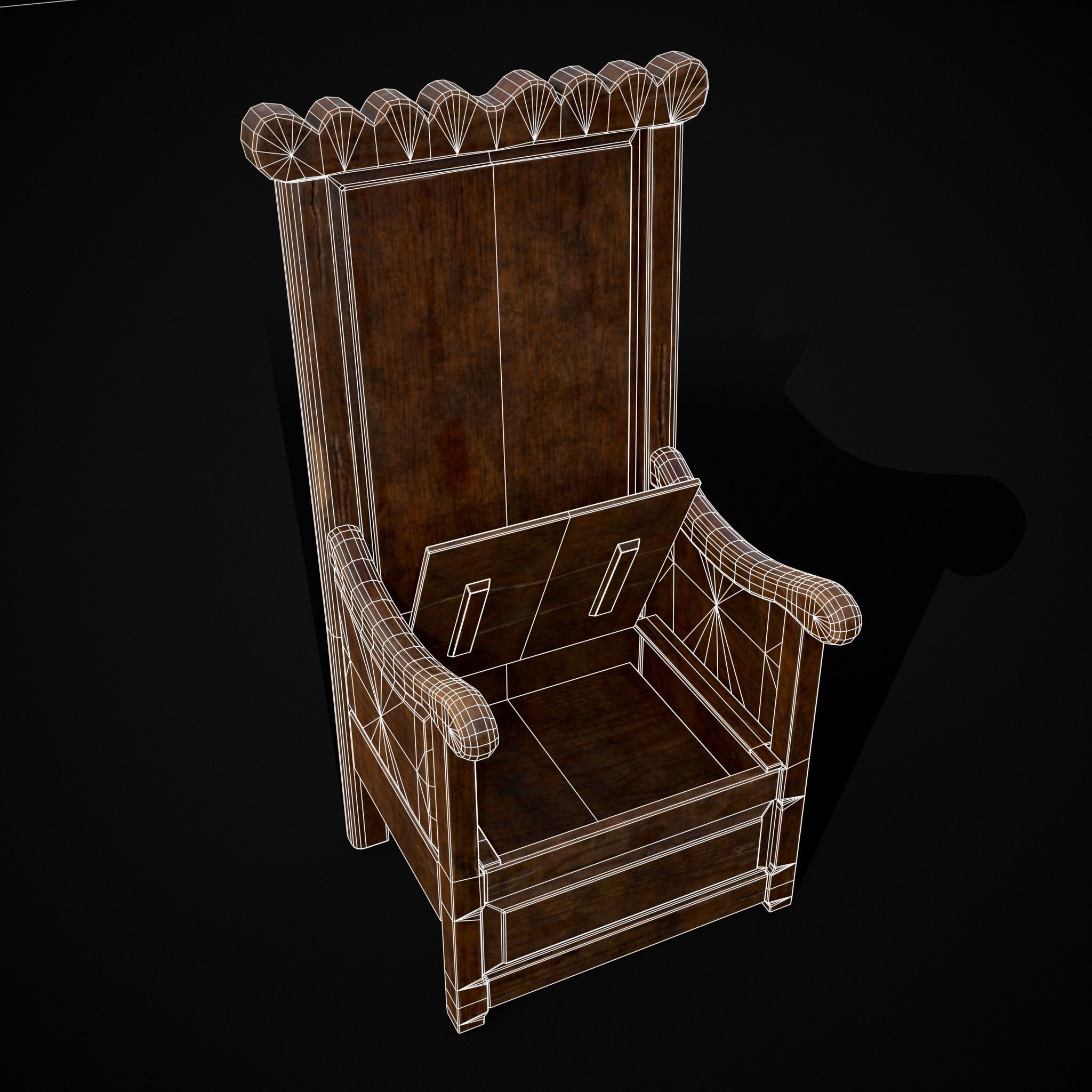 Medieval Oak Armchair Low-poly 3D model_18