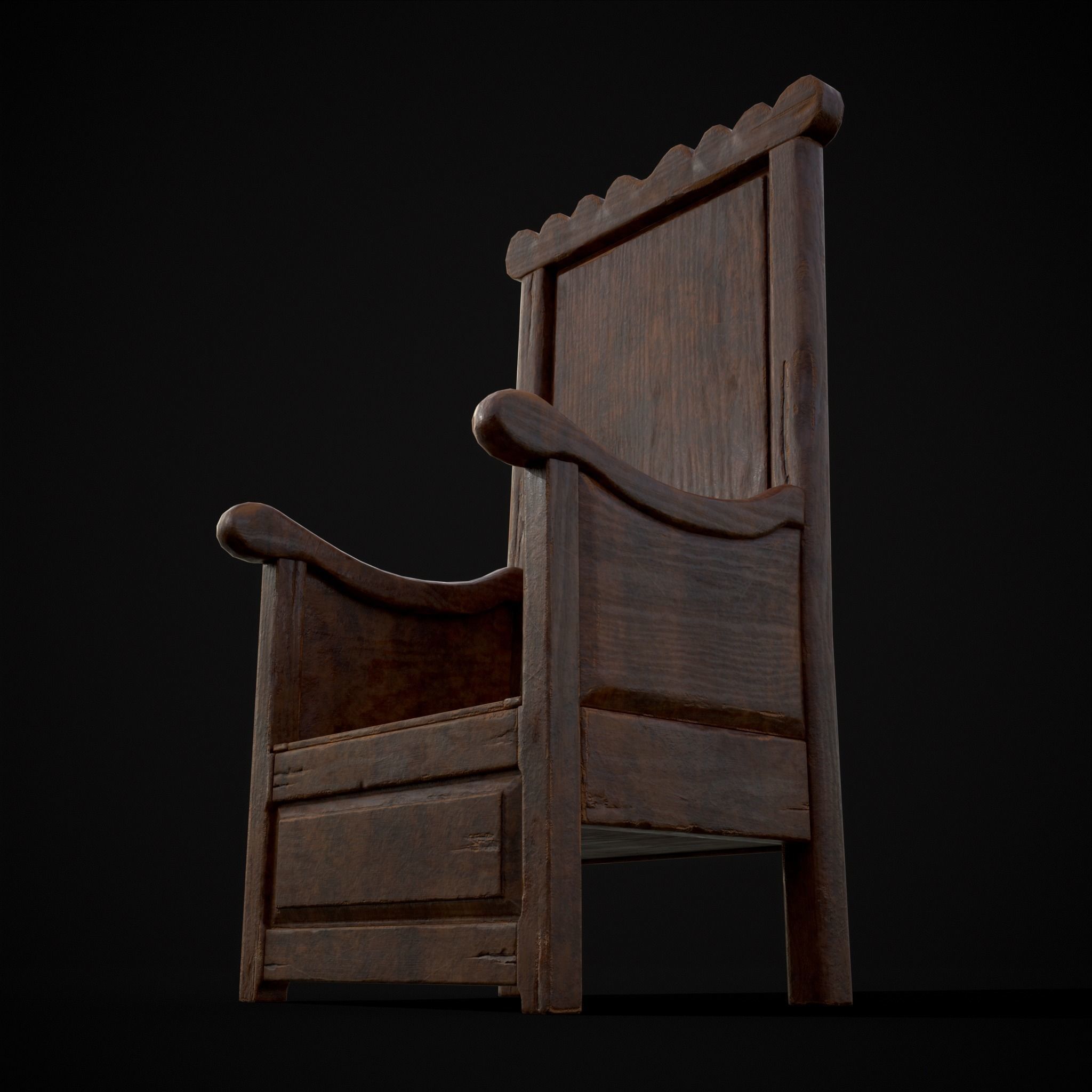 Medieval Oak Armchair Low-poly 3D model_9