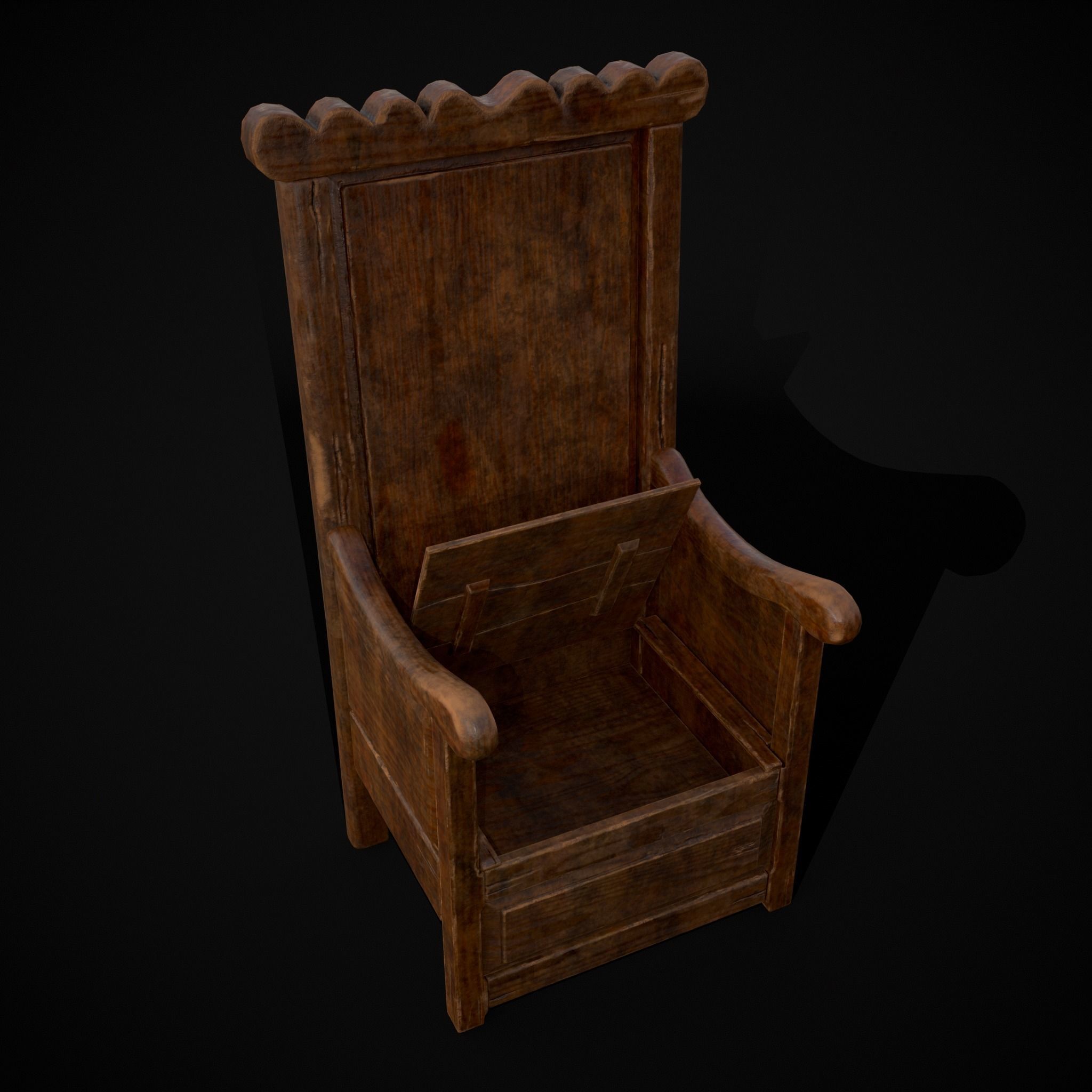 Medieval Oak Armchair Low-poly 3D model_17