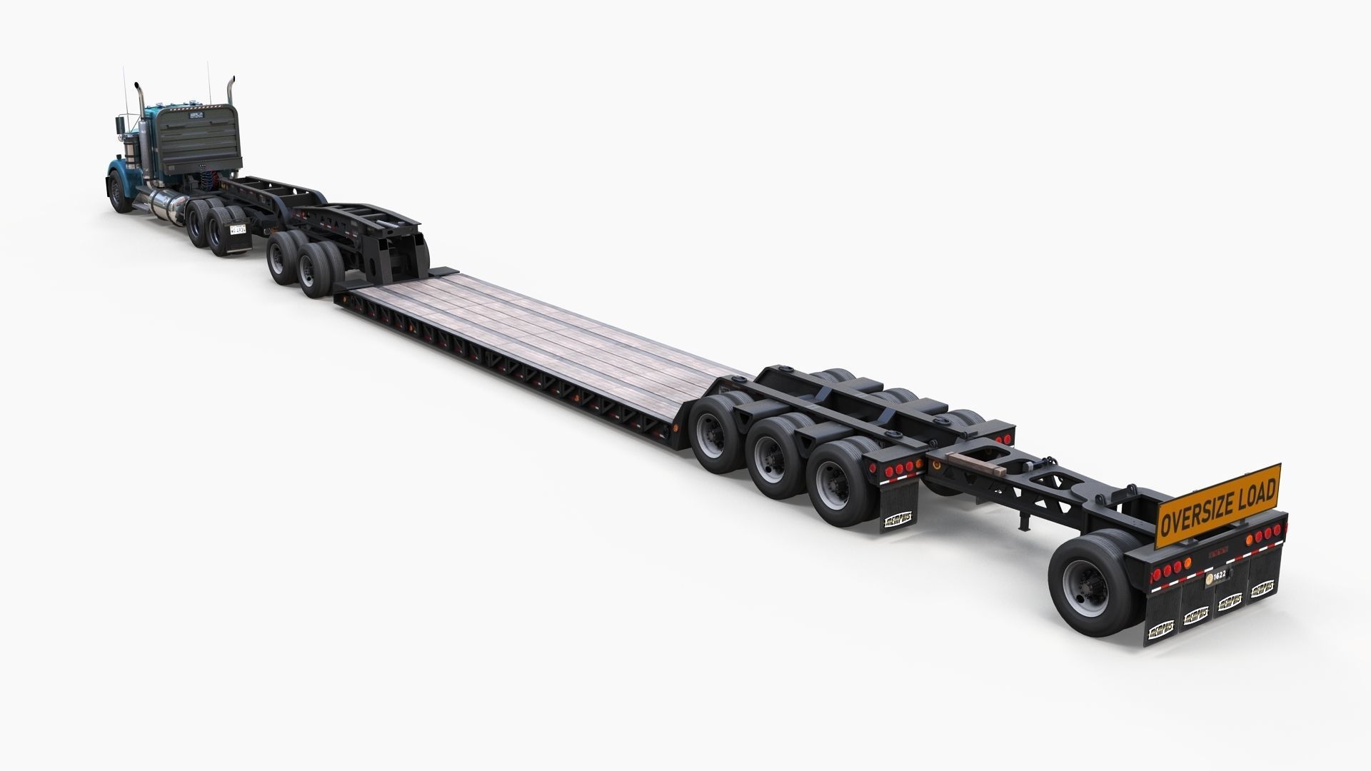 Kenworth W900L lowboy semitruck Low-poly 3D model_2
