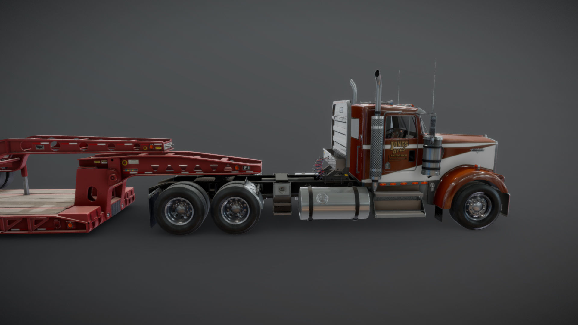 Kenworth W900L lowboy semitruck Low-poly 3D model_23