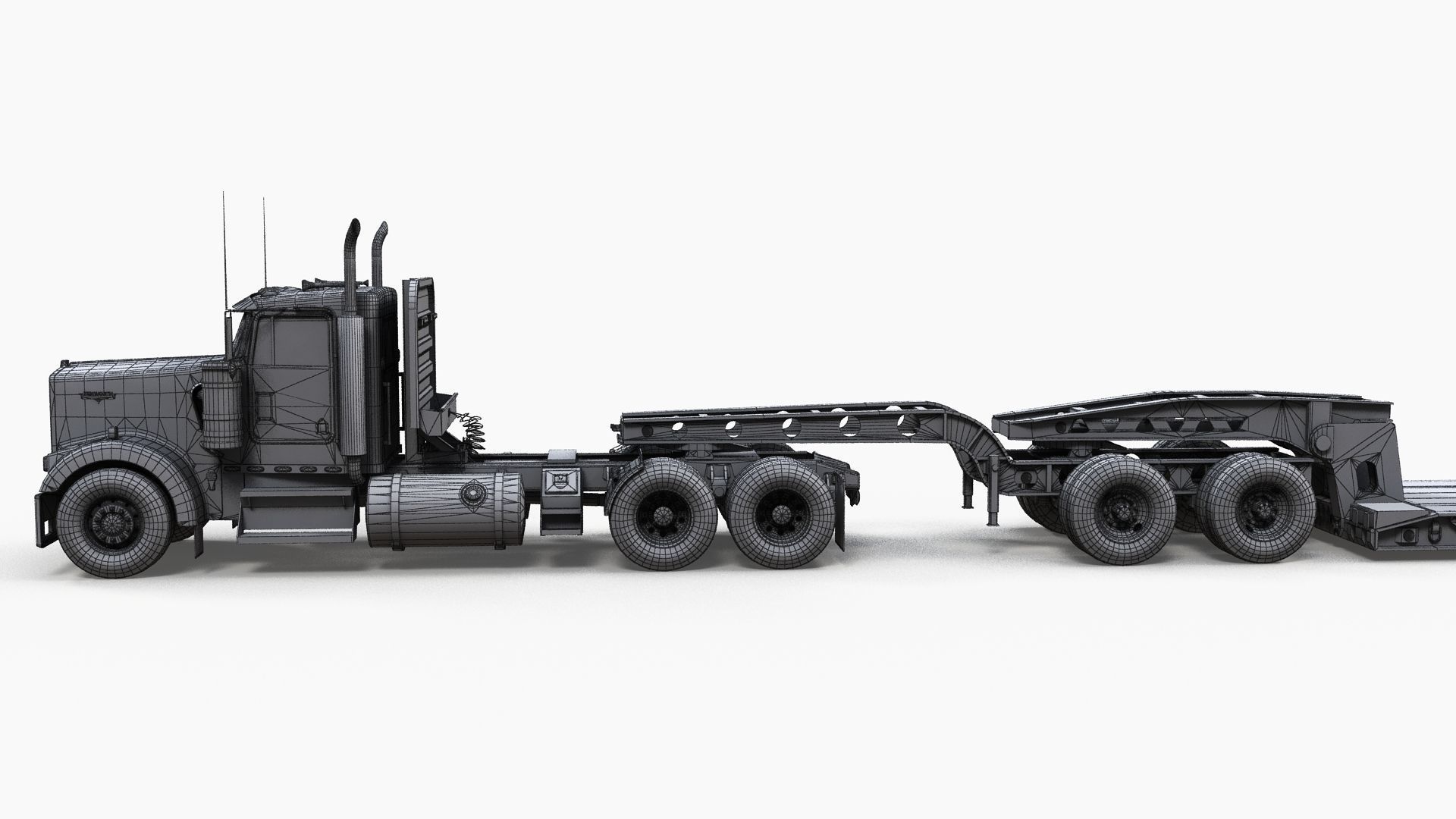 Kenworth W900L lowboy semitruck Low-poly 3D model_17