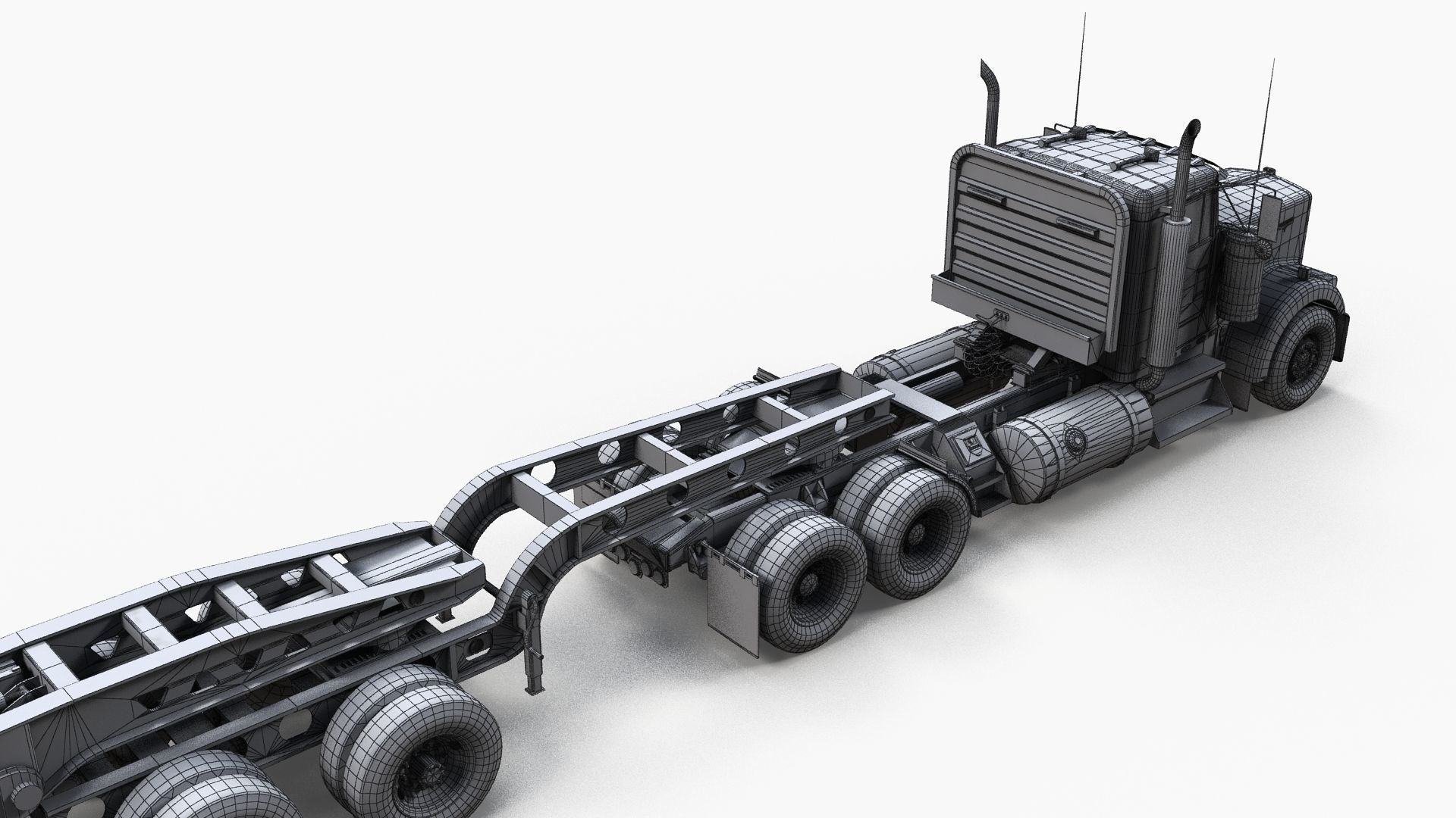 Kenworth W900L lowboy semitruck Low-poly 3D model_16