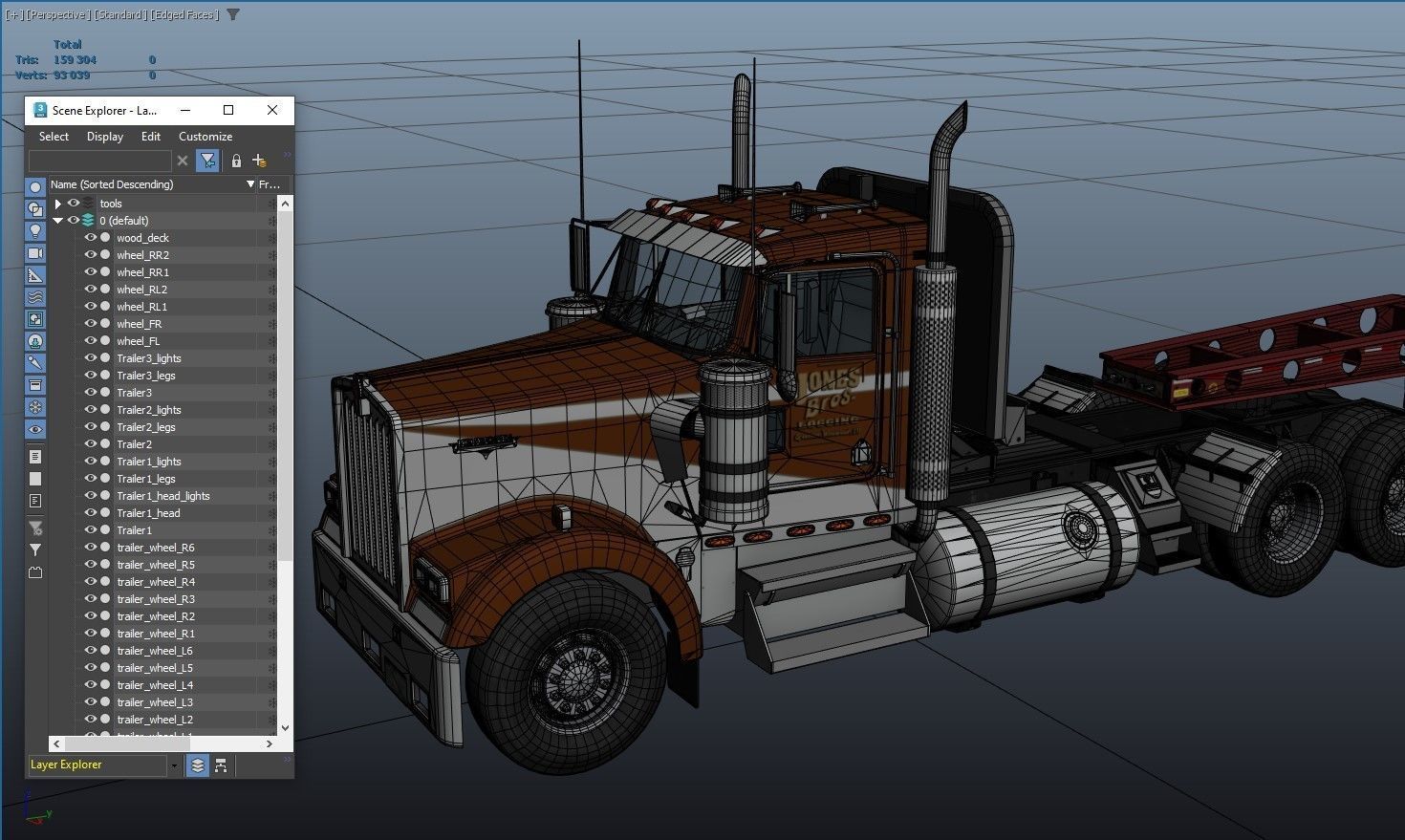 Kenworth W900L lowboy semitruck Low-poly 3D model_47