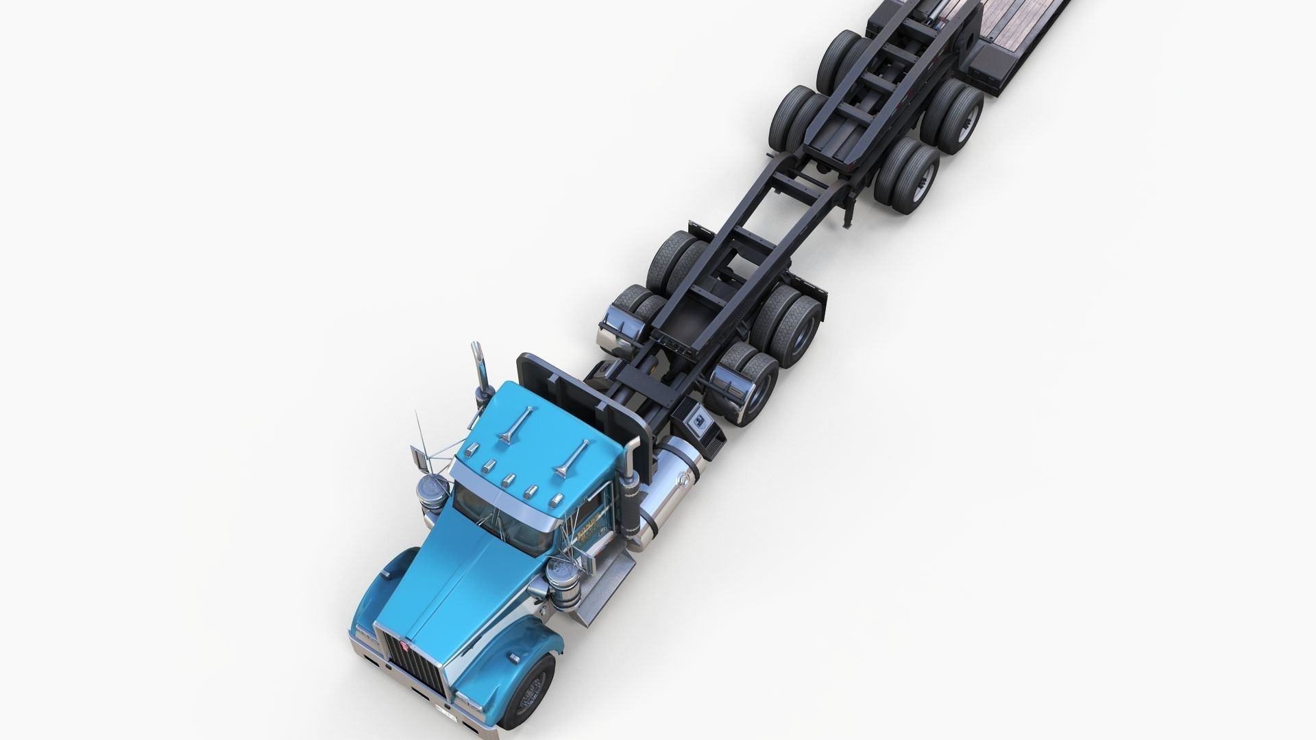 Kenworth W900L lowboy semitruck Low-poly 3D model_5