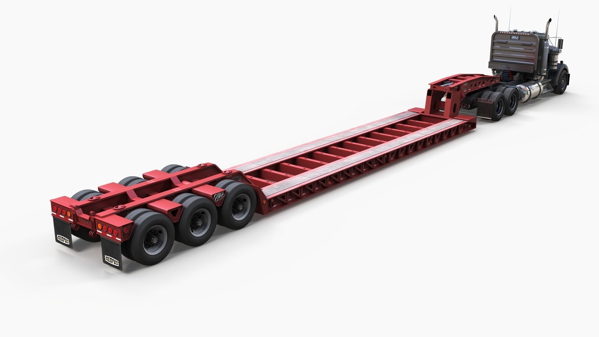 Kenworth W900L lowboy semitruck Low-poly 3D model_10