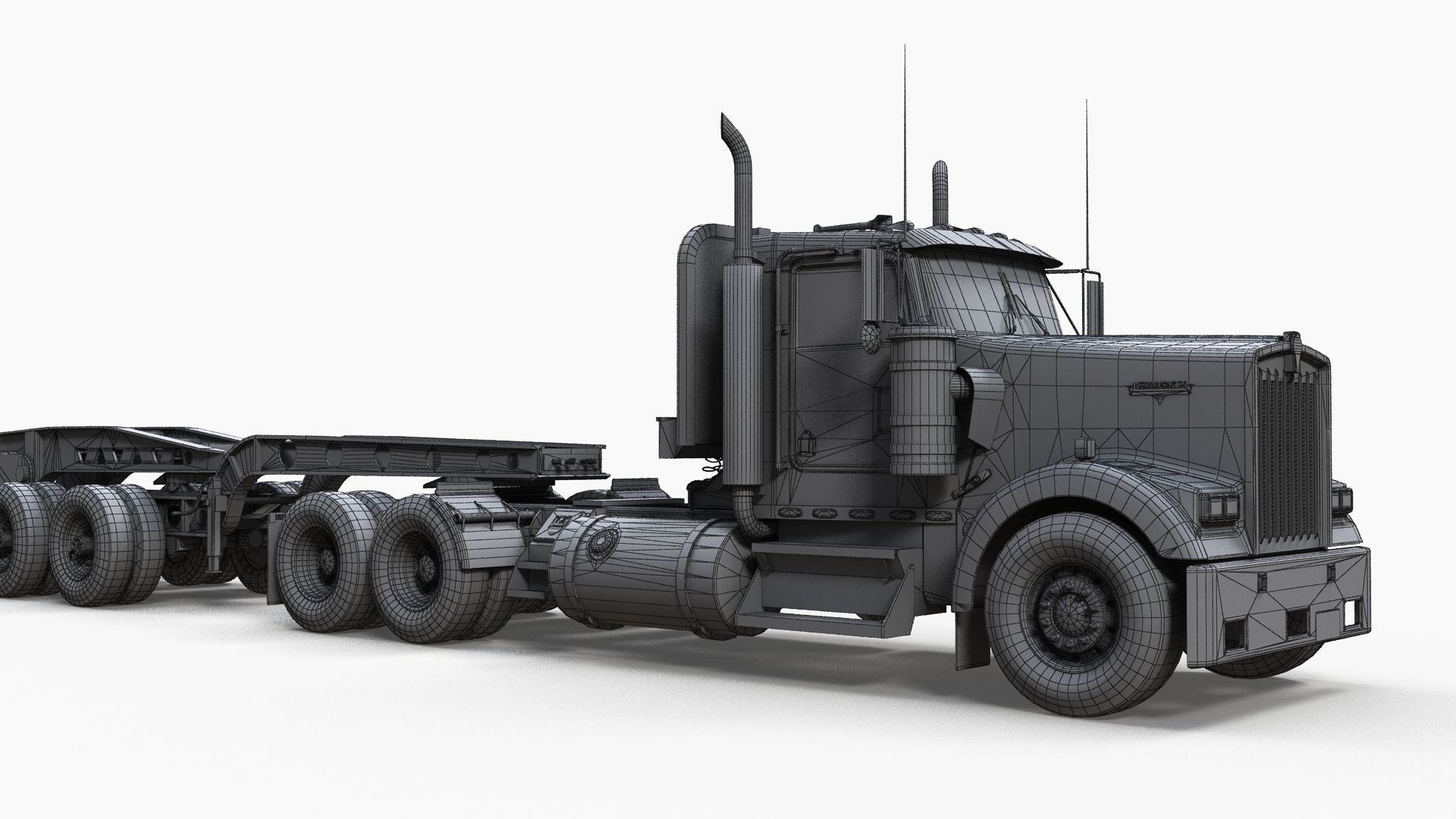 Kenworth W900L lowboy semitruck Low-poly 3D model_21