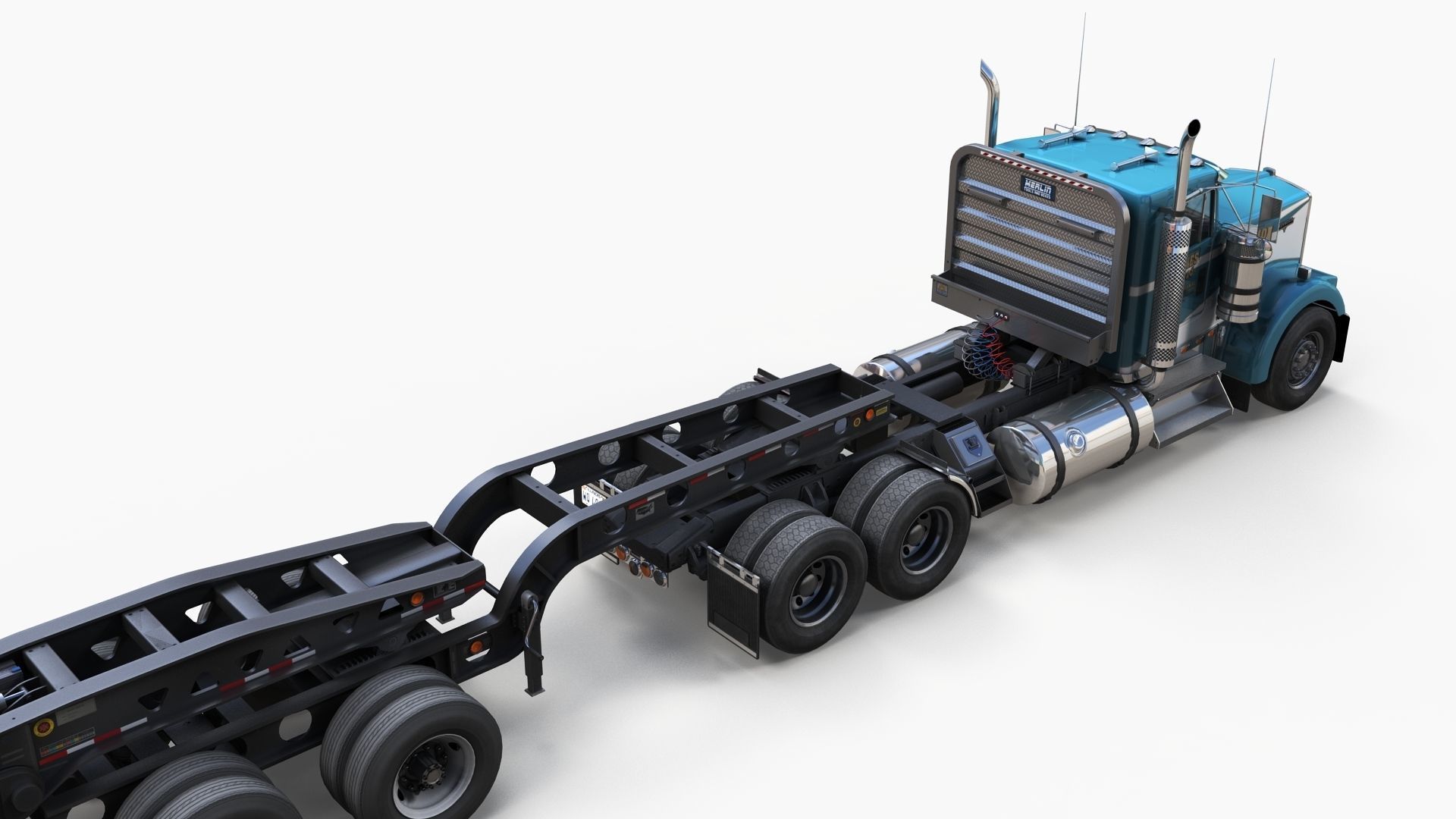 Kenworth W900L lowboy semitruck Low-poly 3D model_3