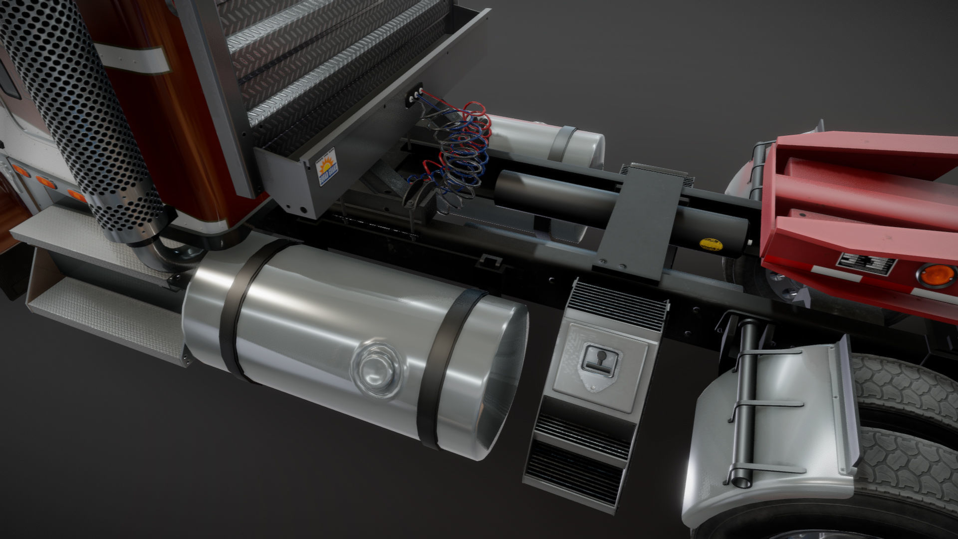 Kenworth W900L lowboy semitruck Low-poly 3D model_35