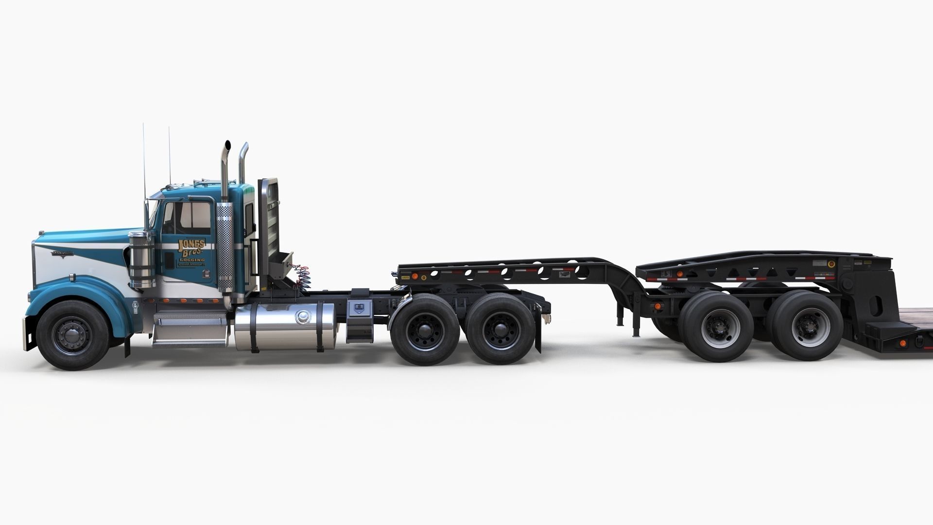 Kenworth W900L lowboy semitruck Low-poly 3D model_4