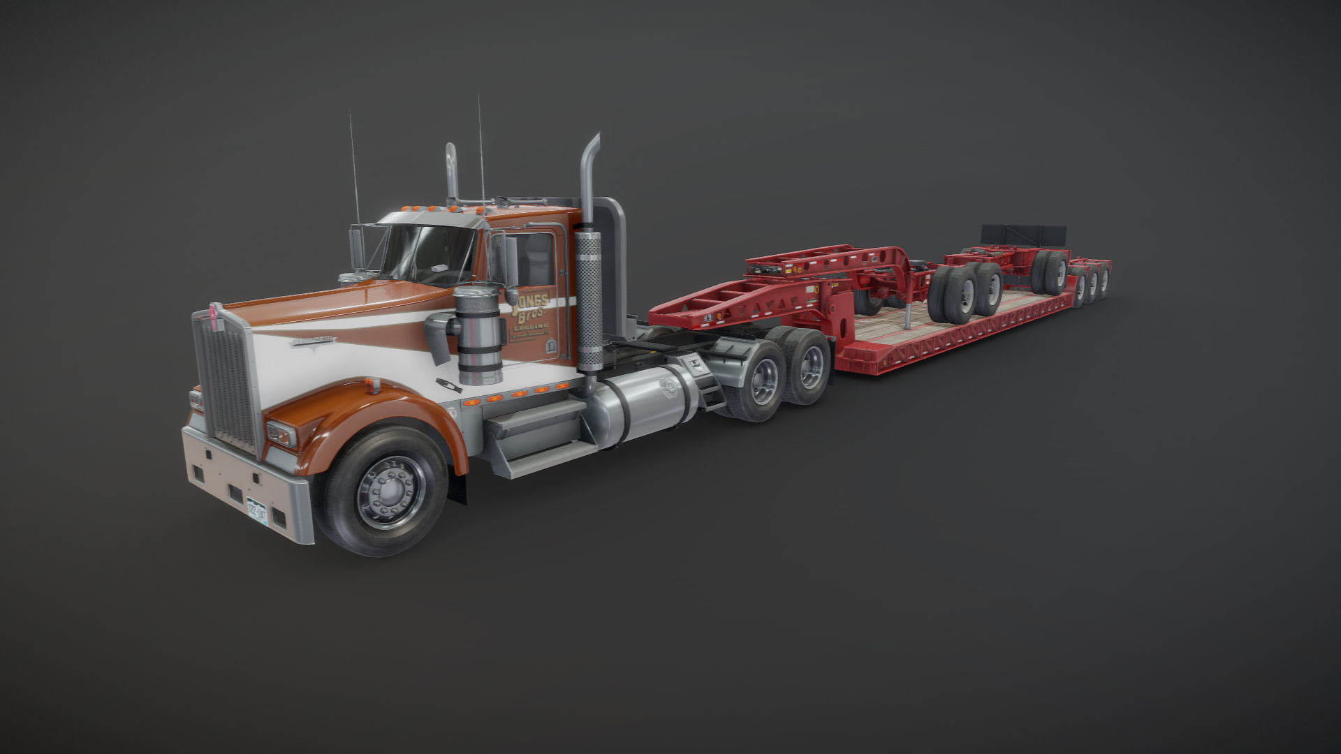 Kenworth W900L lowboy semitruck Low-poly 3D model_22