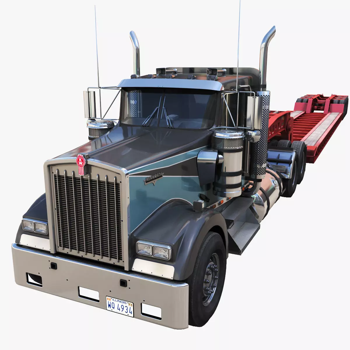Kenworth W900L lowboy semitruck Low-poly 3D model_0