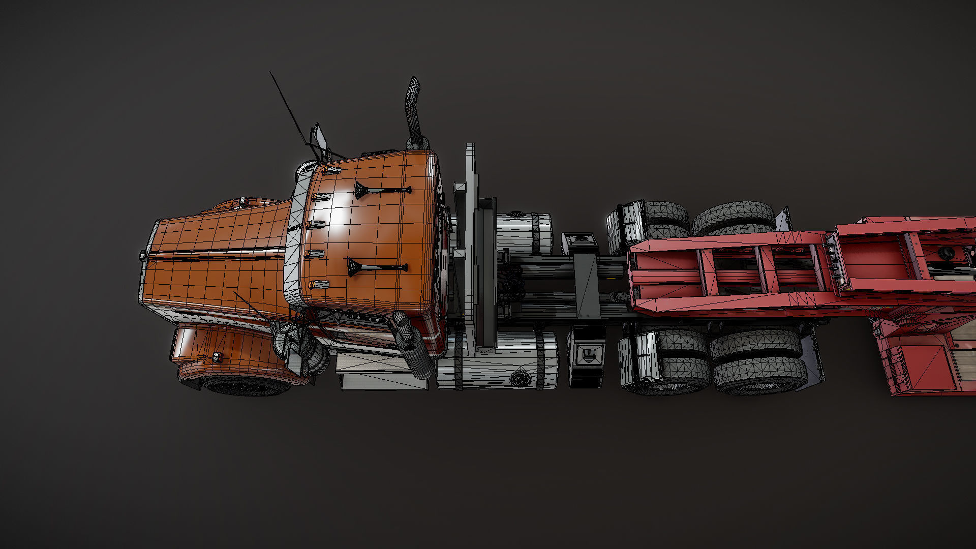 Kenworth W900L lowboy semitruck Low-poly 3D model_39