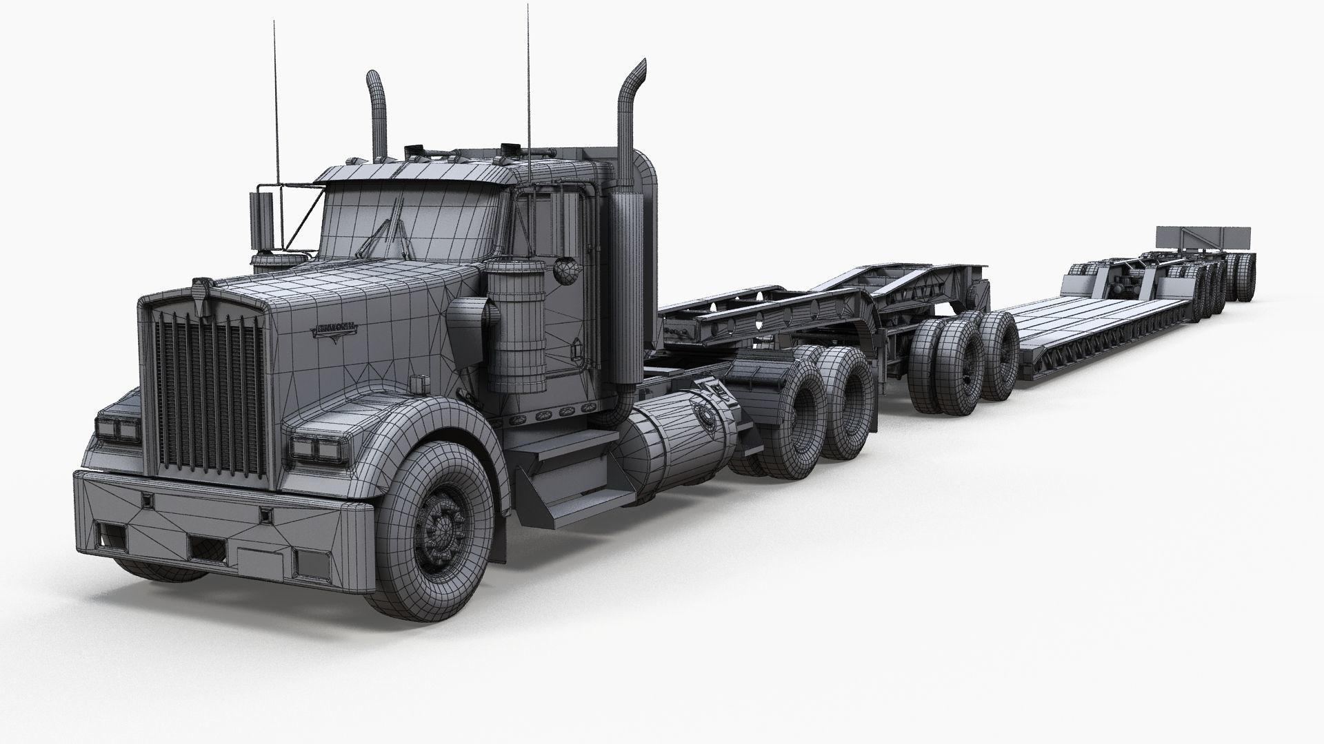 Kenworth W900L lowboy semitruck Low-poly 3D model_14