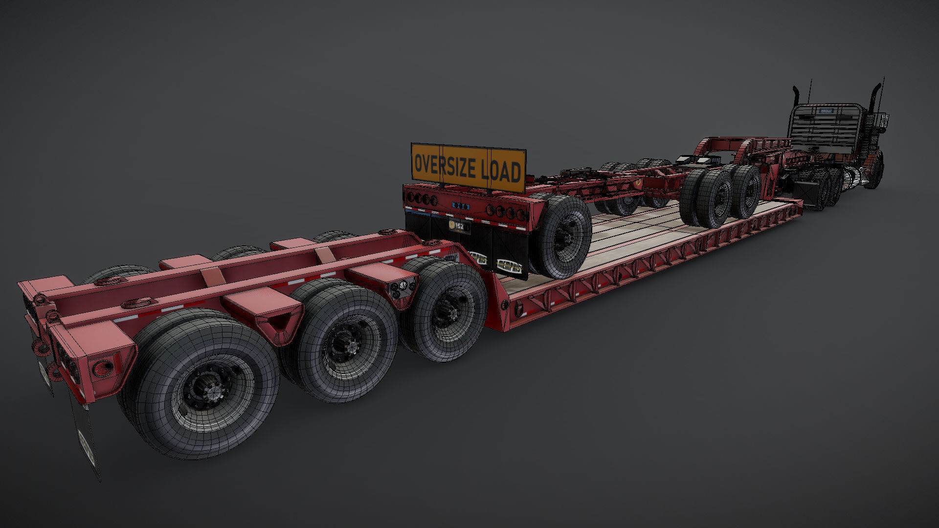 Kenworth W900L lowboy semitruck Low-poly 3D model_33
