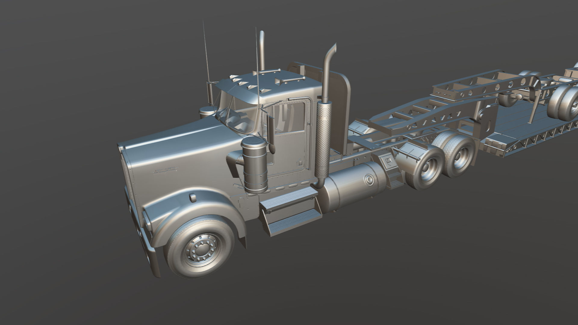 Kenworth W900L lowboy semitruck Low-poly 3D model_41