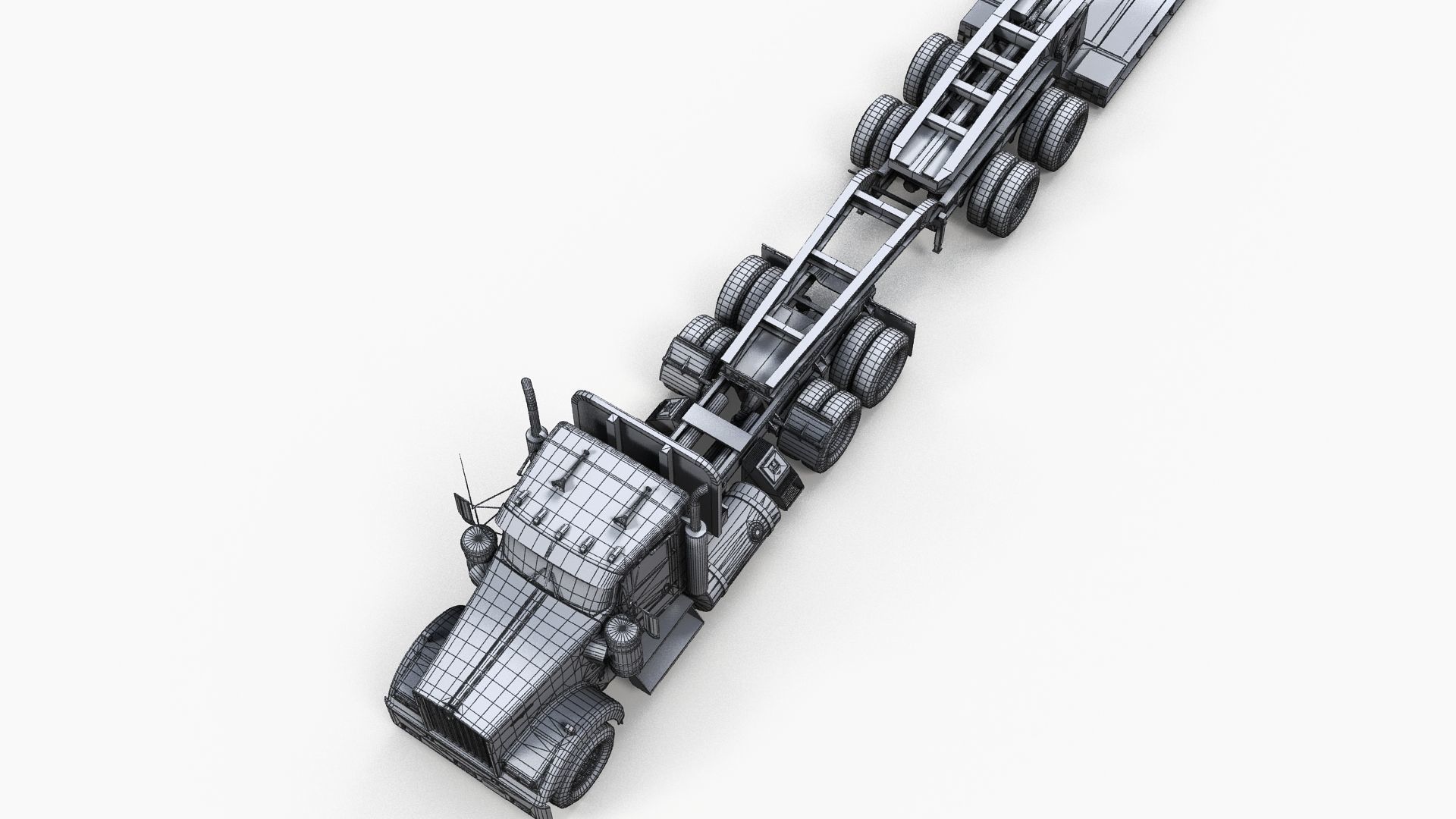 Kenworth W900L lowboy semitruck Low-poly 3D model_18