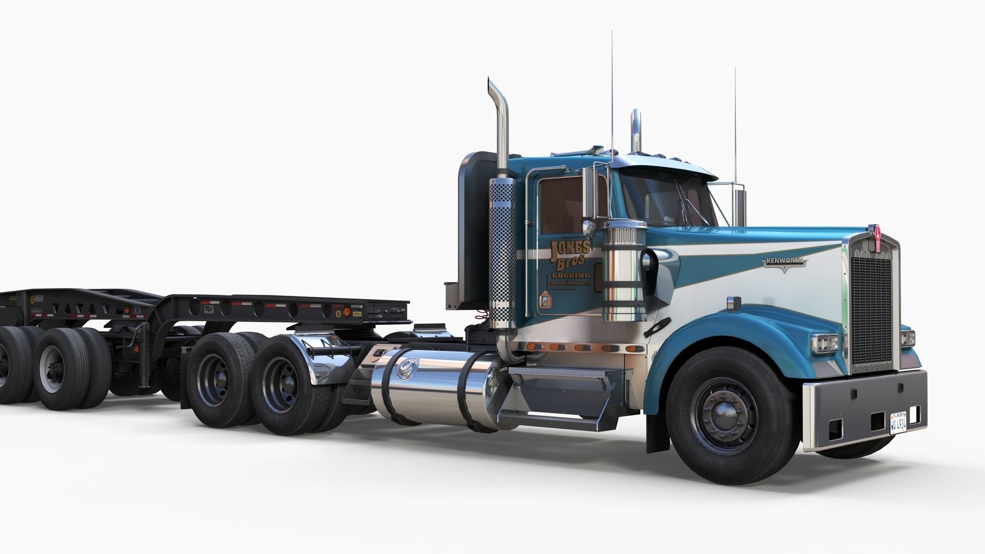 Kenworth W900L lowboy semitruck Low-poly 3D model_8