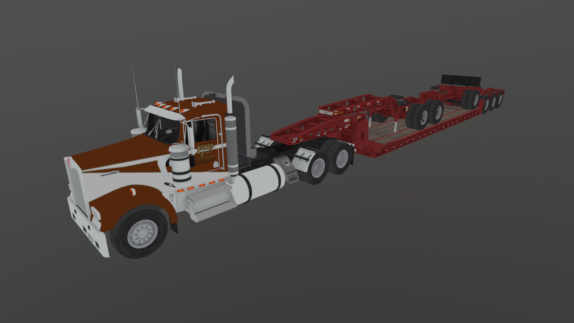 Kenworth W900L lowboy semitruck Low-poly 3D model_42