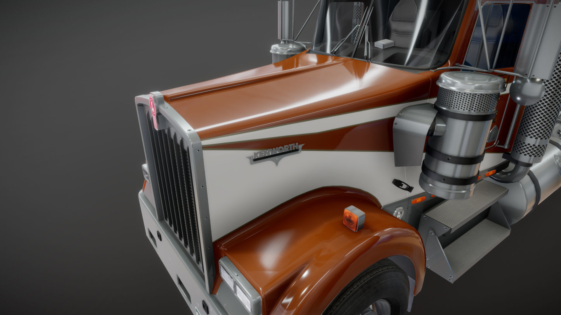 Kenworth W900L lowboy semitruck Low-poly 3D model_36