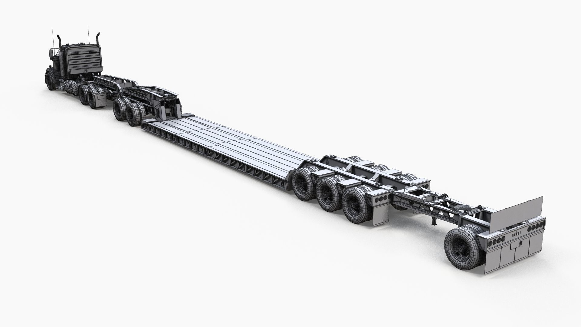 Kenworth W900L lowboy semitruck Low-poly 3D model_15