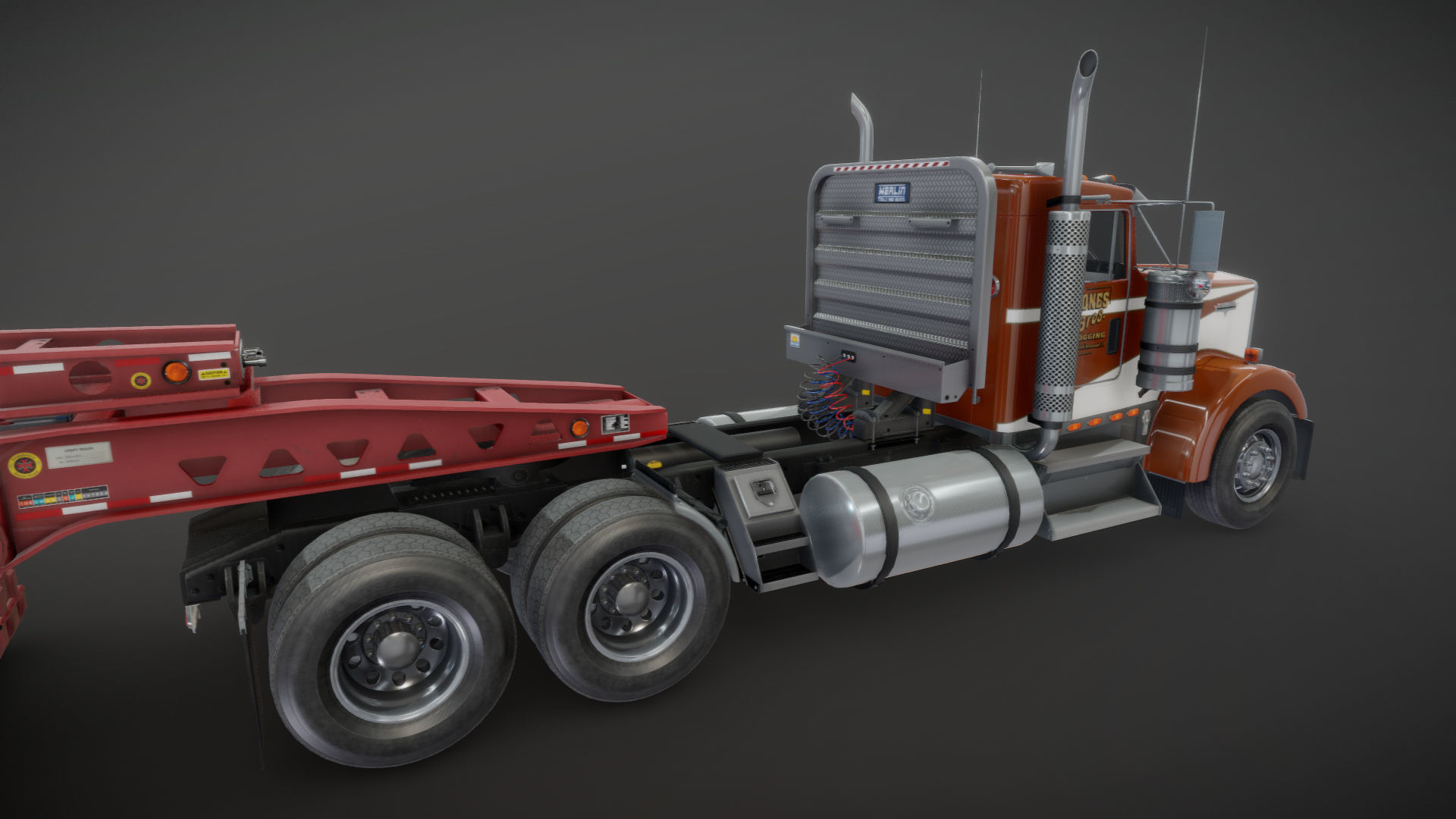 Kenworth W900L lowboy semitruck Low-poly 3D model_29