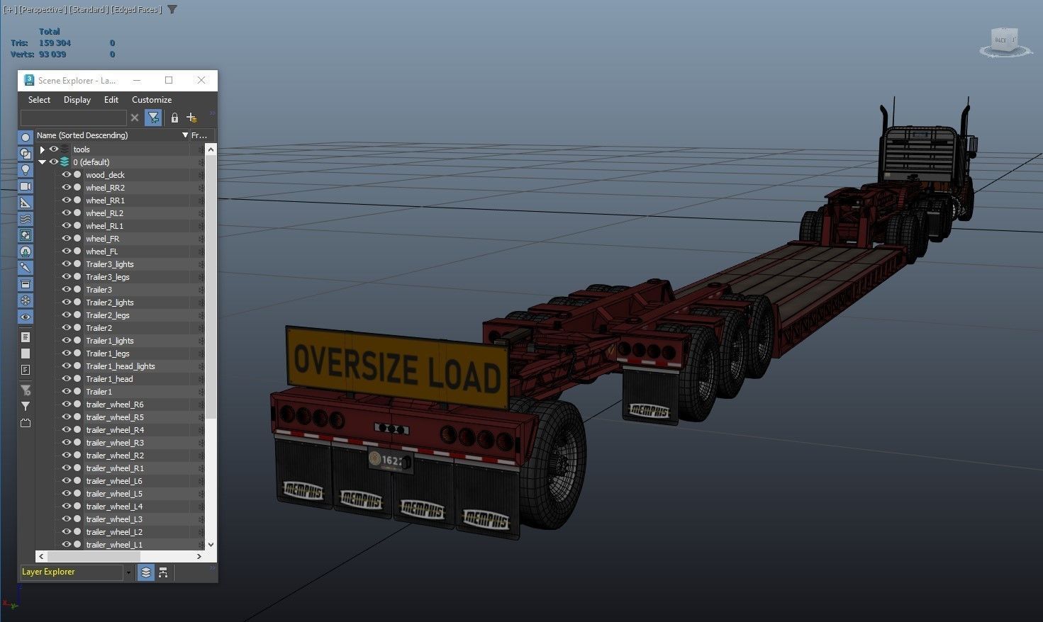 Kenworth W900L lowboy semitruck Low-poly 3D model_44