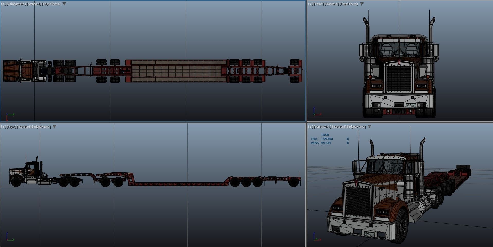 Kenworth W900L lowboy semitruck Low-poly 3D model_46