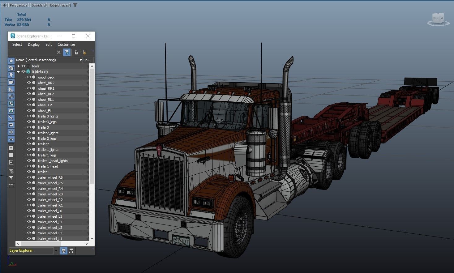 Kenworth W900L lowboy semitruck Low-poly 3D model_45