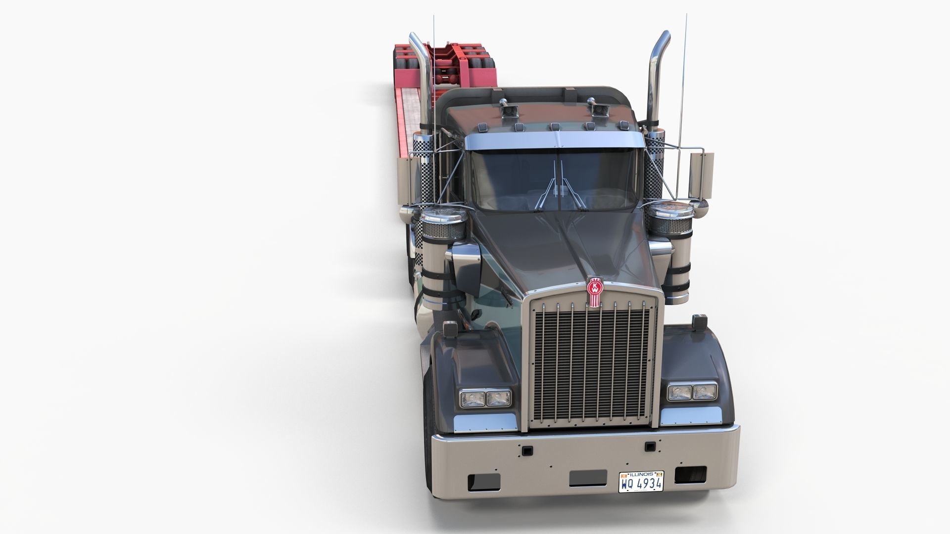 Kenworth W900L lowboy semitruck Low-poly 3D model_13