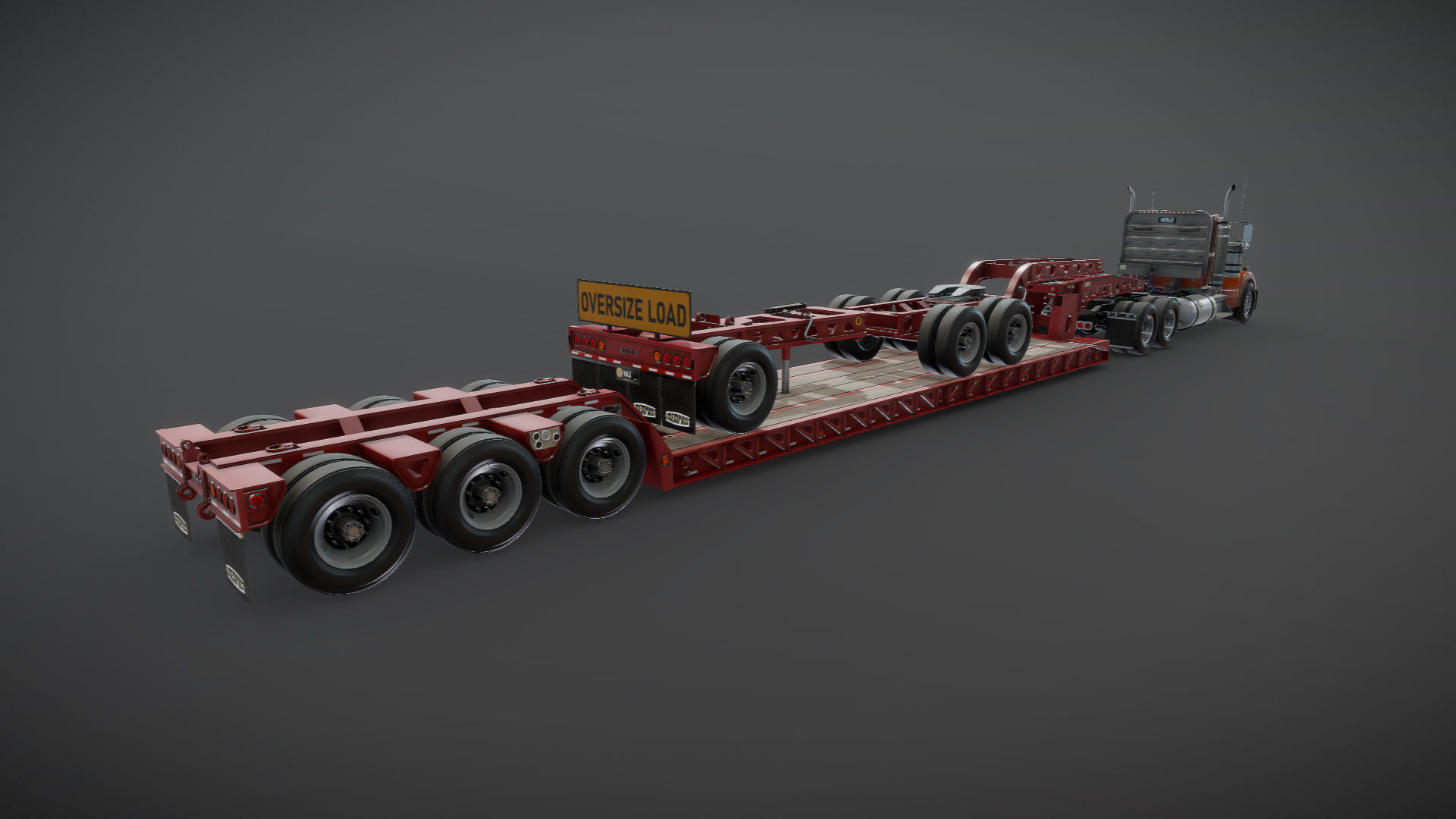 Kenworth W900L lowboy semitruck Low-poly 3D model_24
