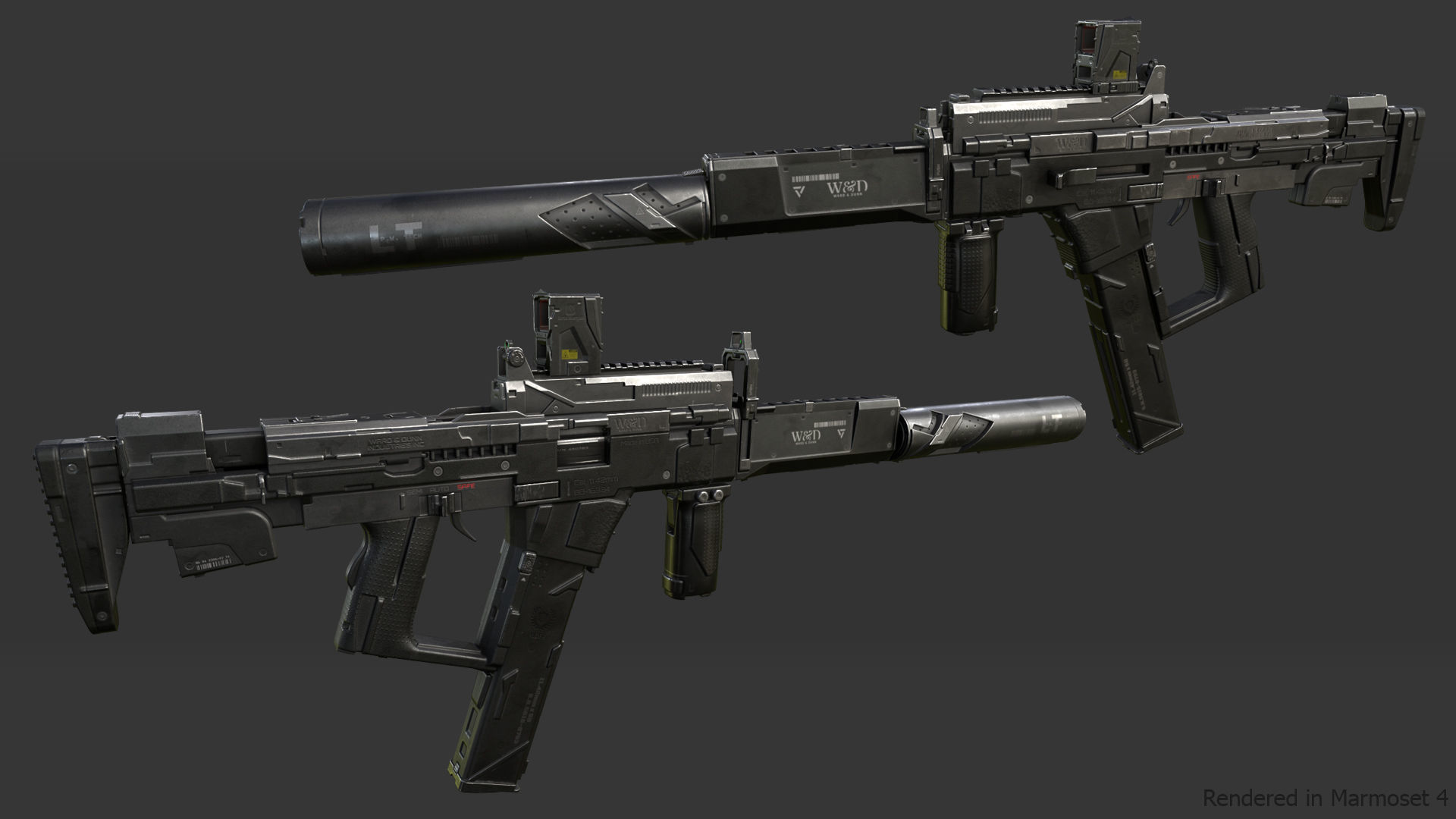 Sci-fi SMG2 Low-poly 3D model_6