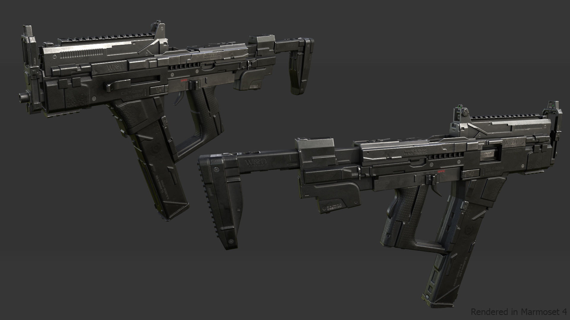 Sci-fi SMG2 Low-poly 3D model_3