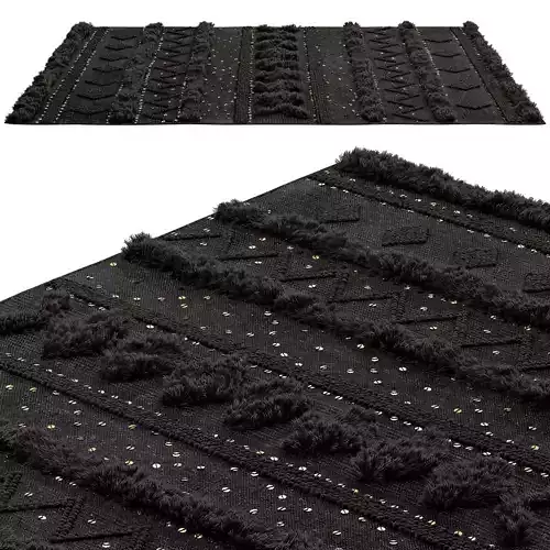 nuLOOM Black Wool Raised Geometric Shag Rug