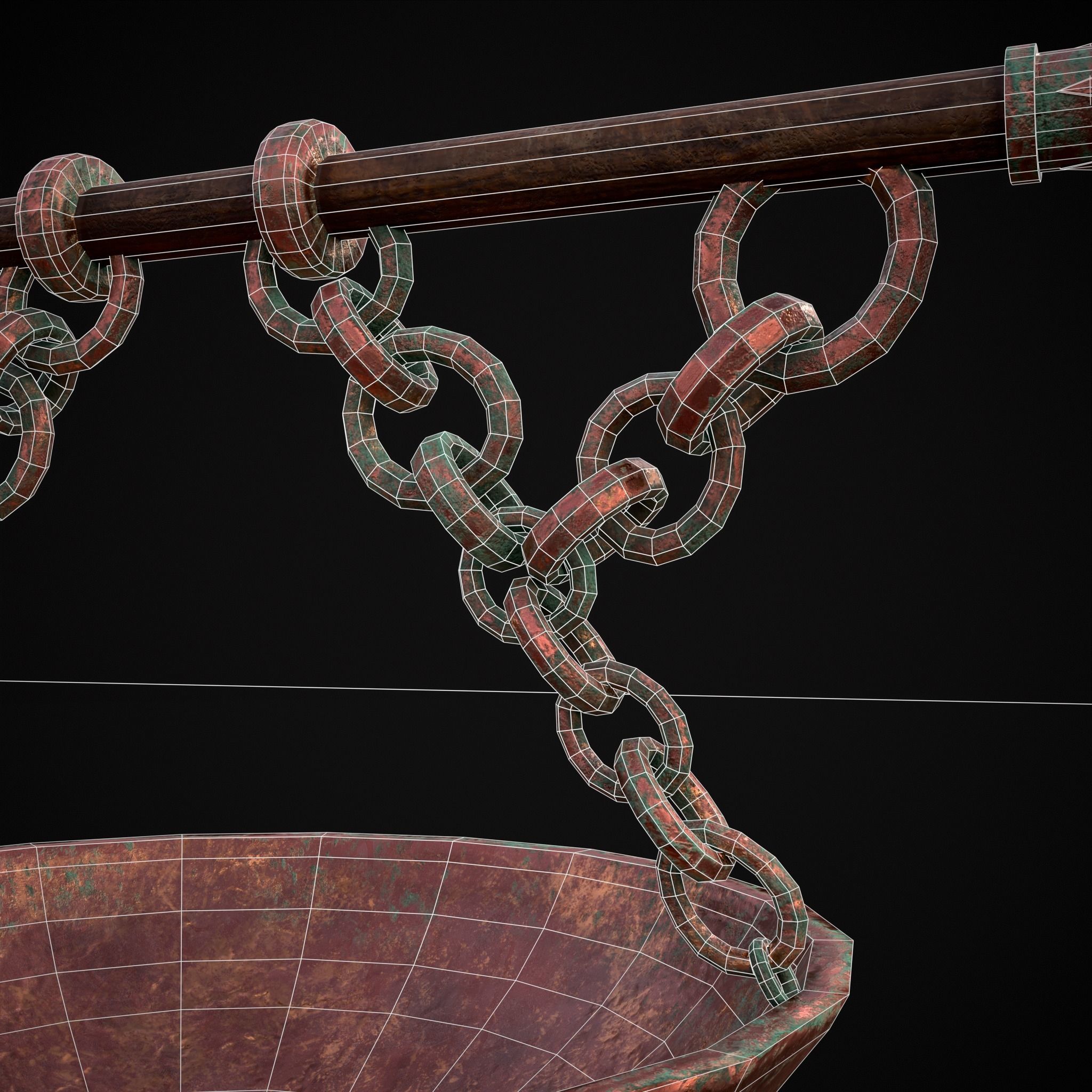 Hanging Copper Cauldron Low-poly 3D model_6