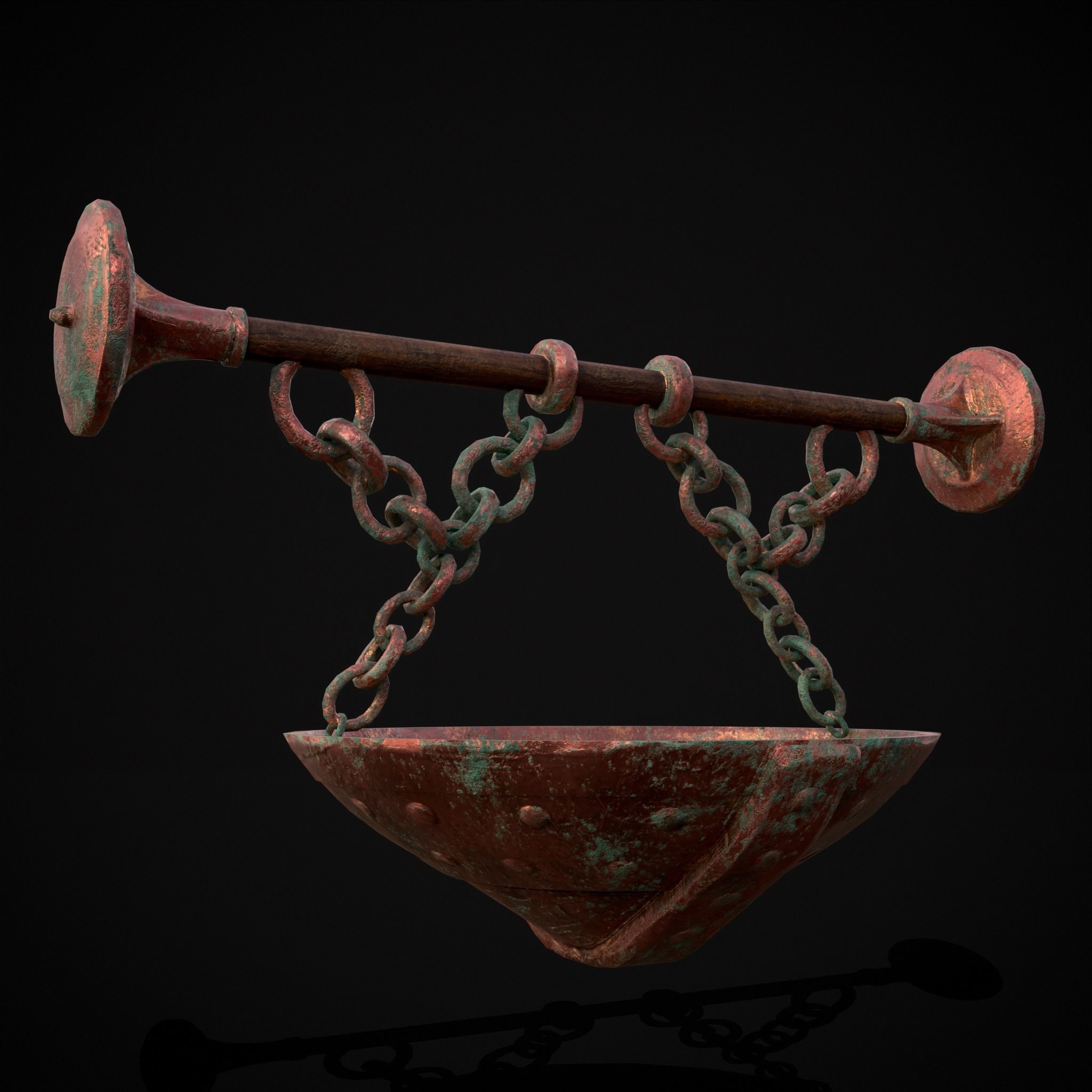 Hanging Copper Cauldron Low-poly 3D model_11