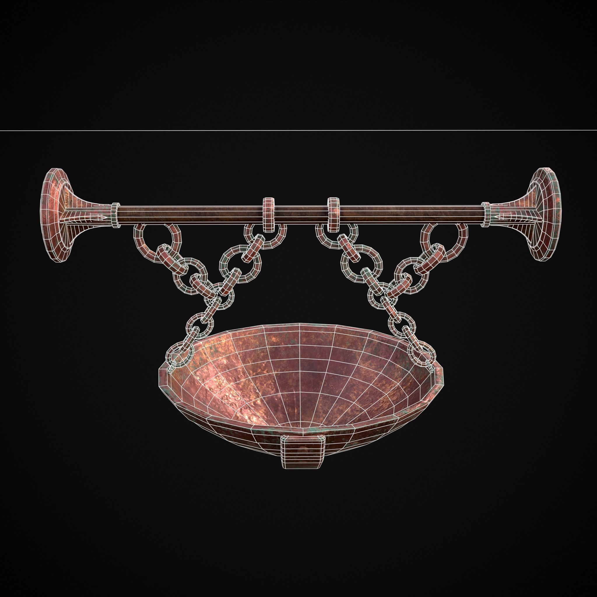 Hanging Copper Cauldron Low-poly 3D model_18