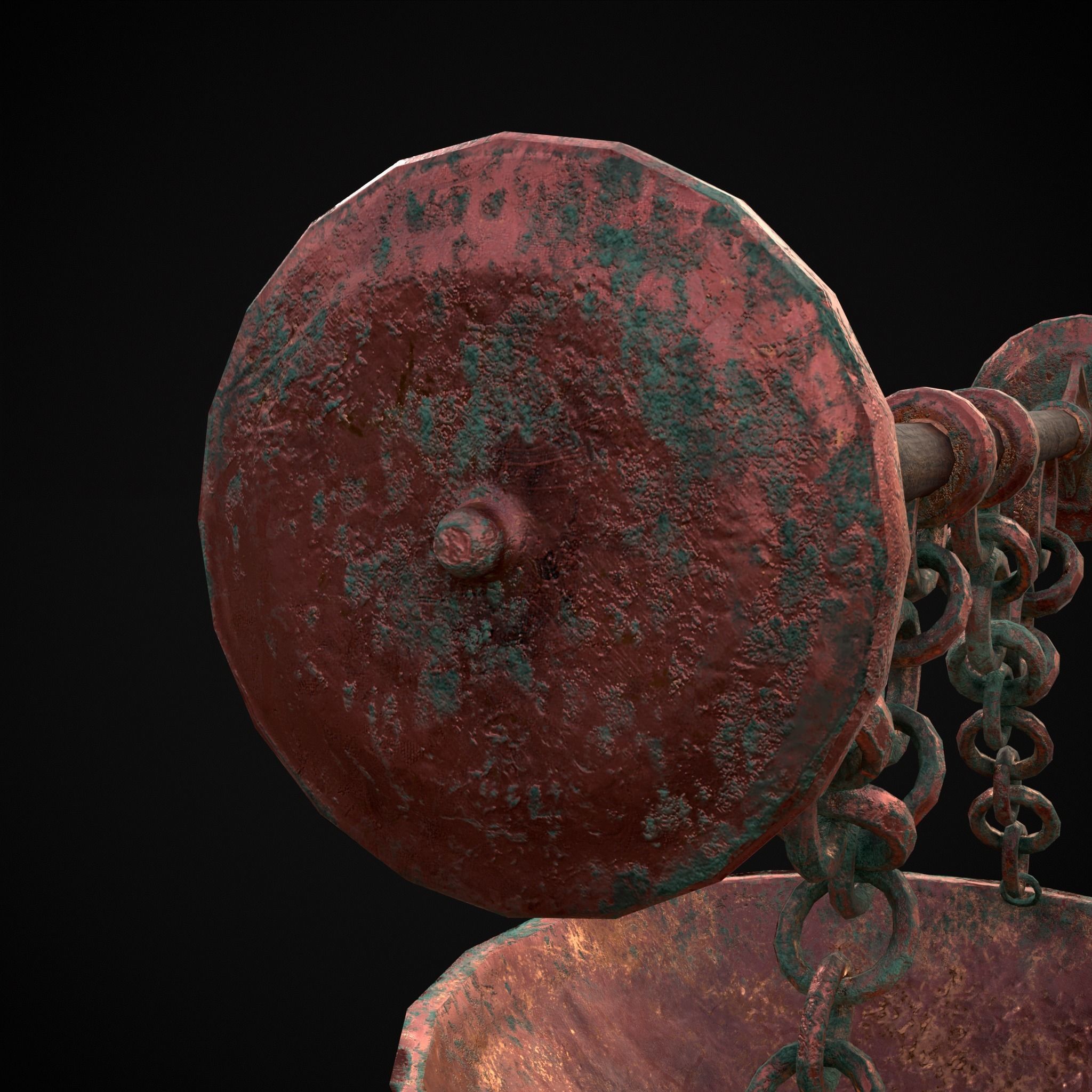 Hanging Copper Cauldron Low-poly 3D model_7