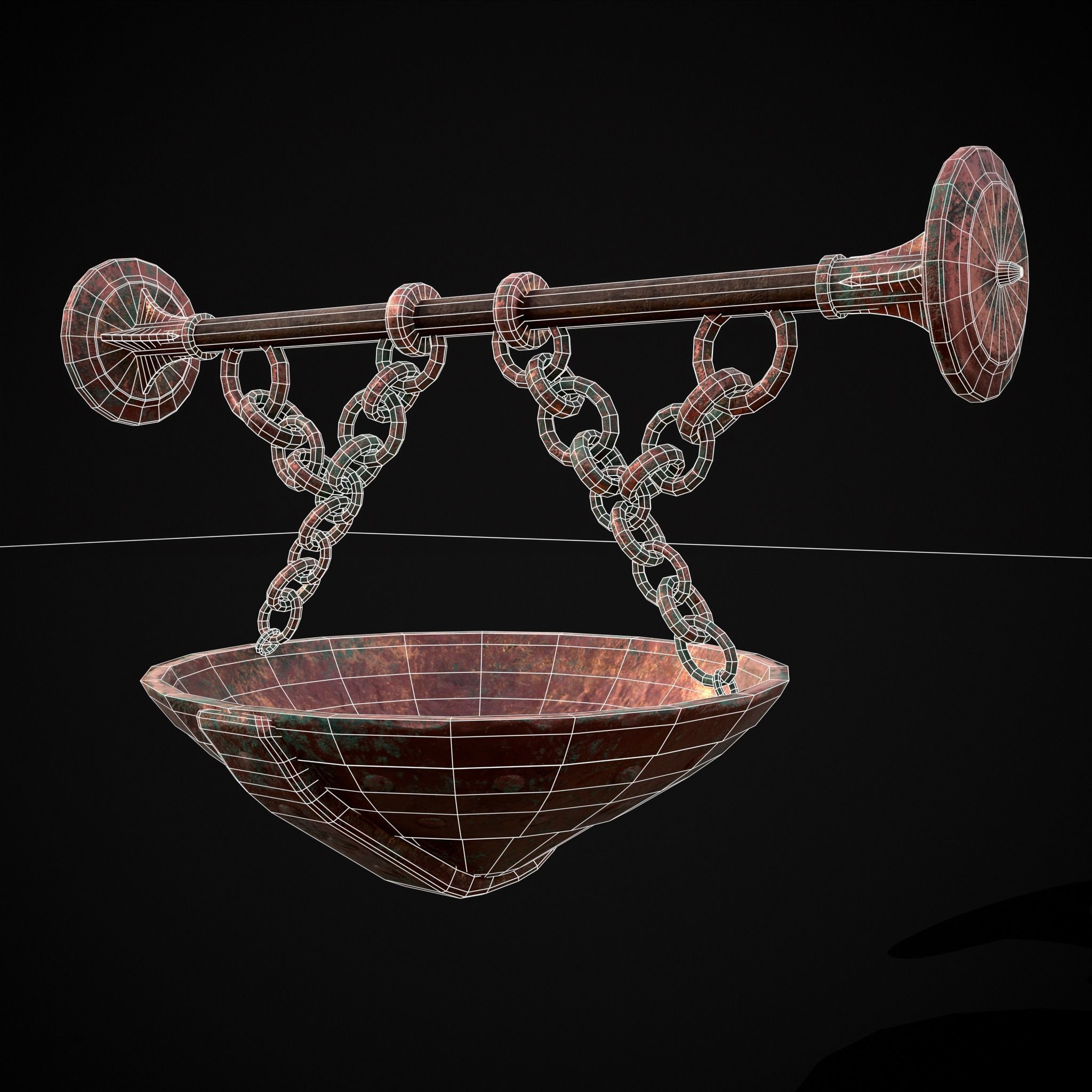 Hanging Copper Cauldron Low-poly 3D model_10