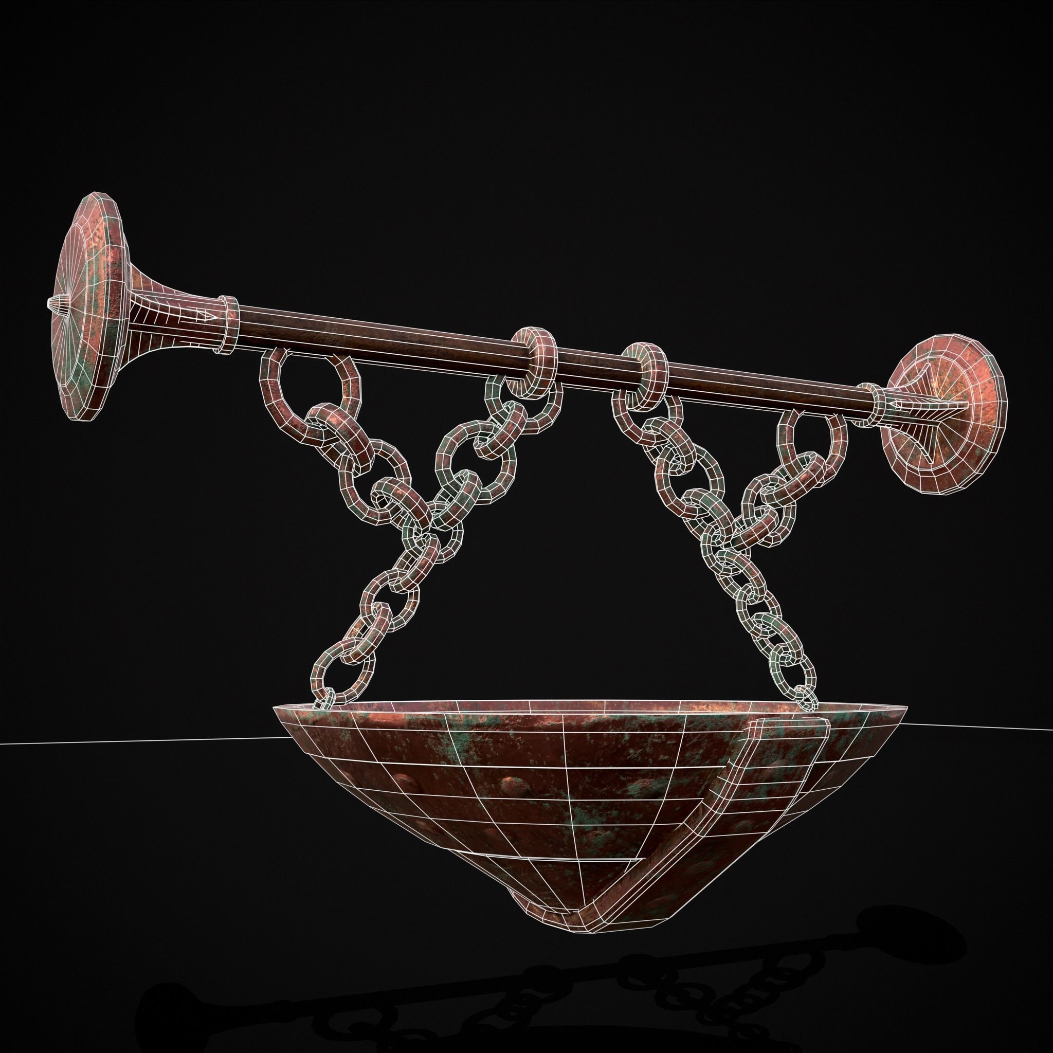 Hanging Copper Cauldron Low-poly 3D model_12