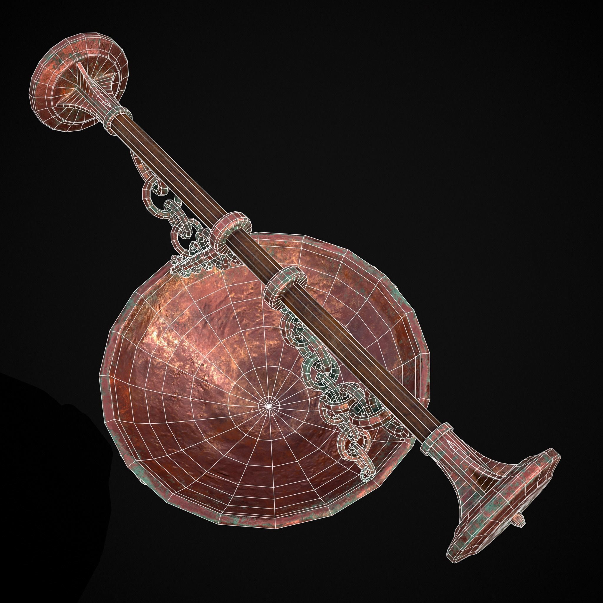 Hanging Copper Cauldron Low-poly 3D model_16