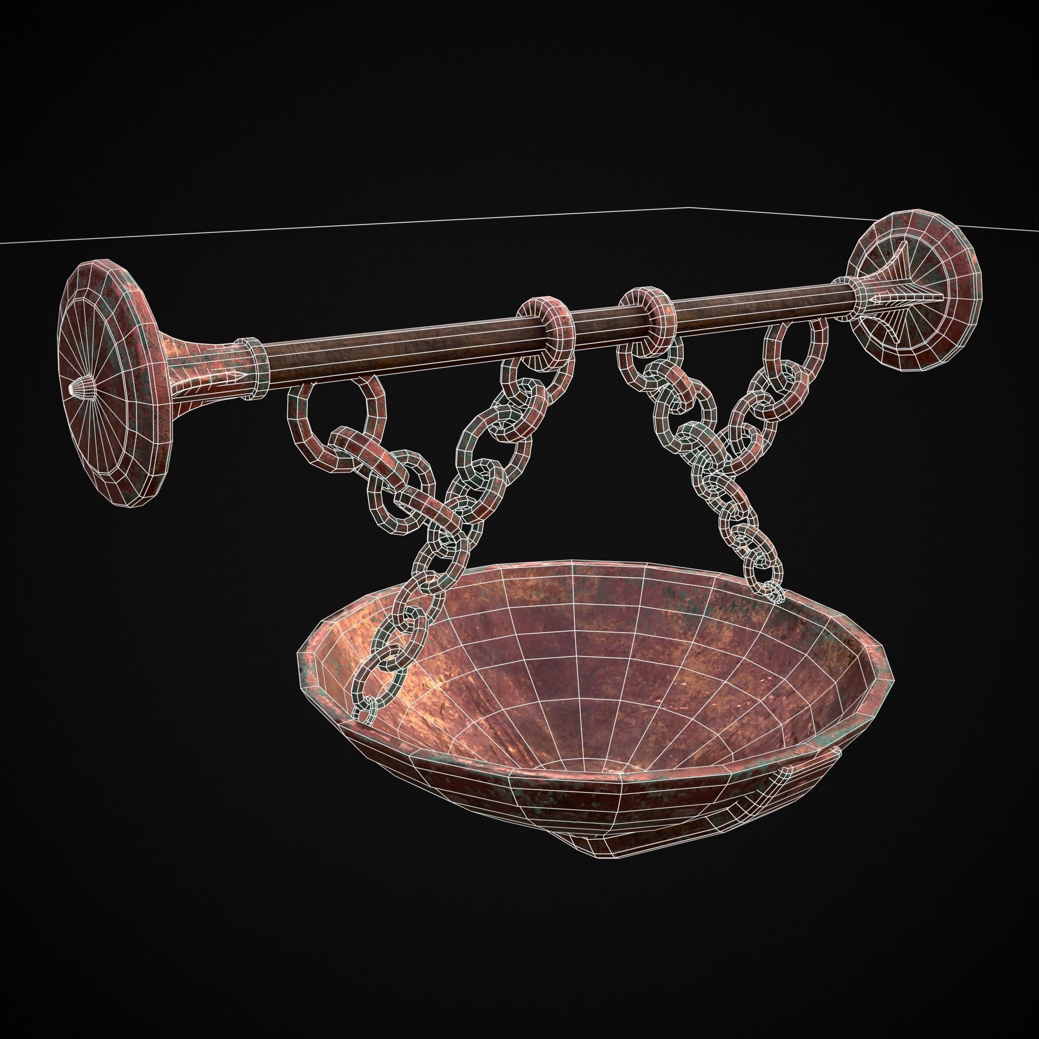 Hanging Copper Cauldron Low-poly 3D model_2