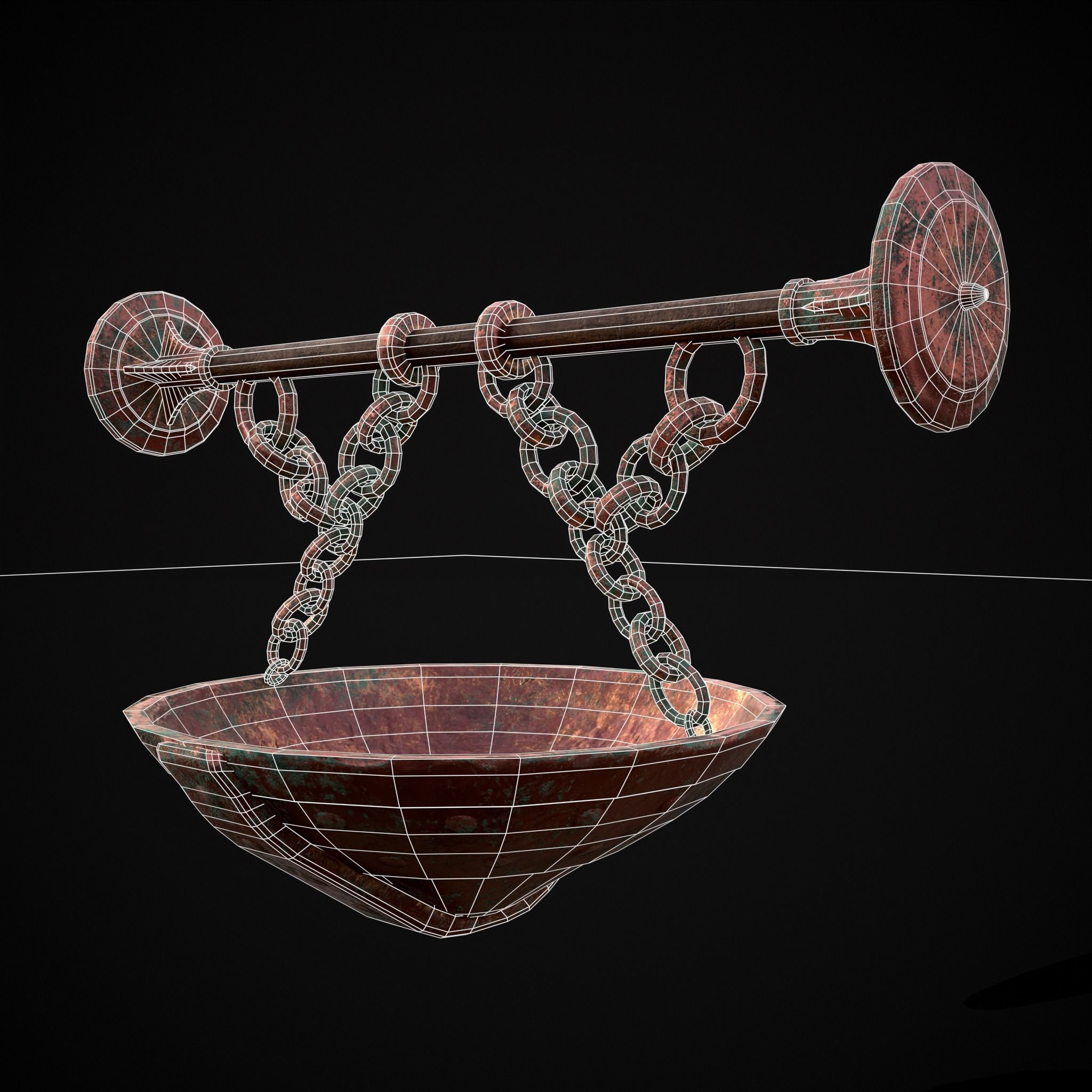 Hanging Copper Cauldron Low-poly 3D model_20