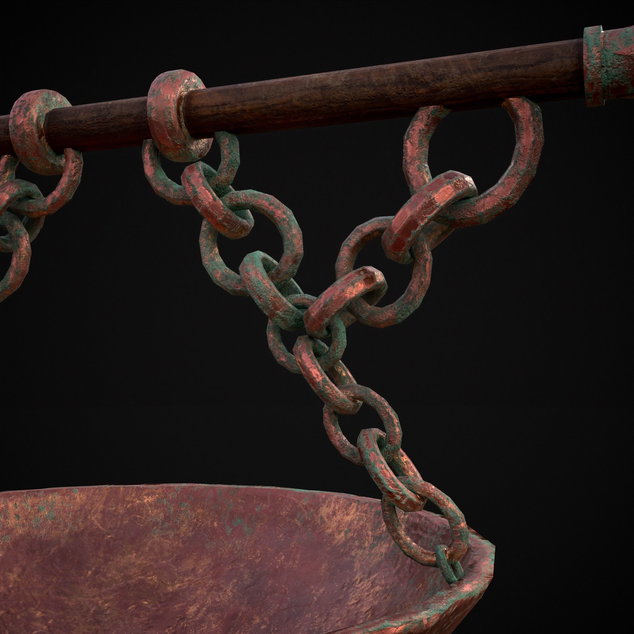 Hanging Copper Cauldron Low-poly 3D model_5