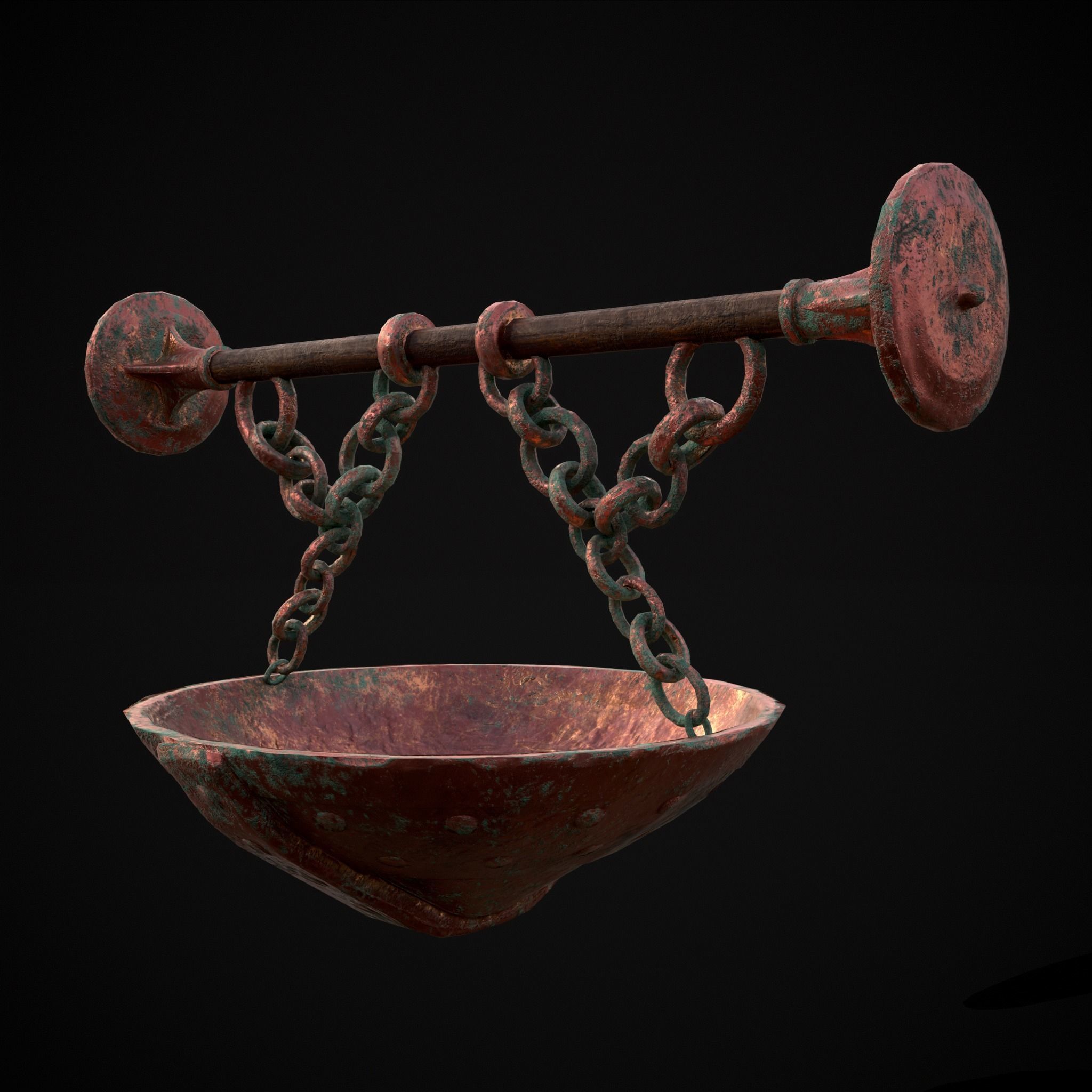 Hanging Copper Cauldron Low-poly 3D model_19
